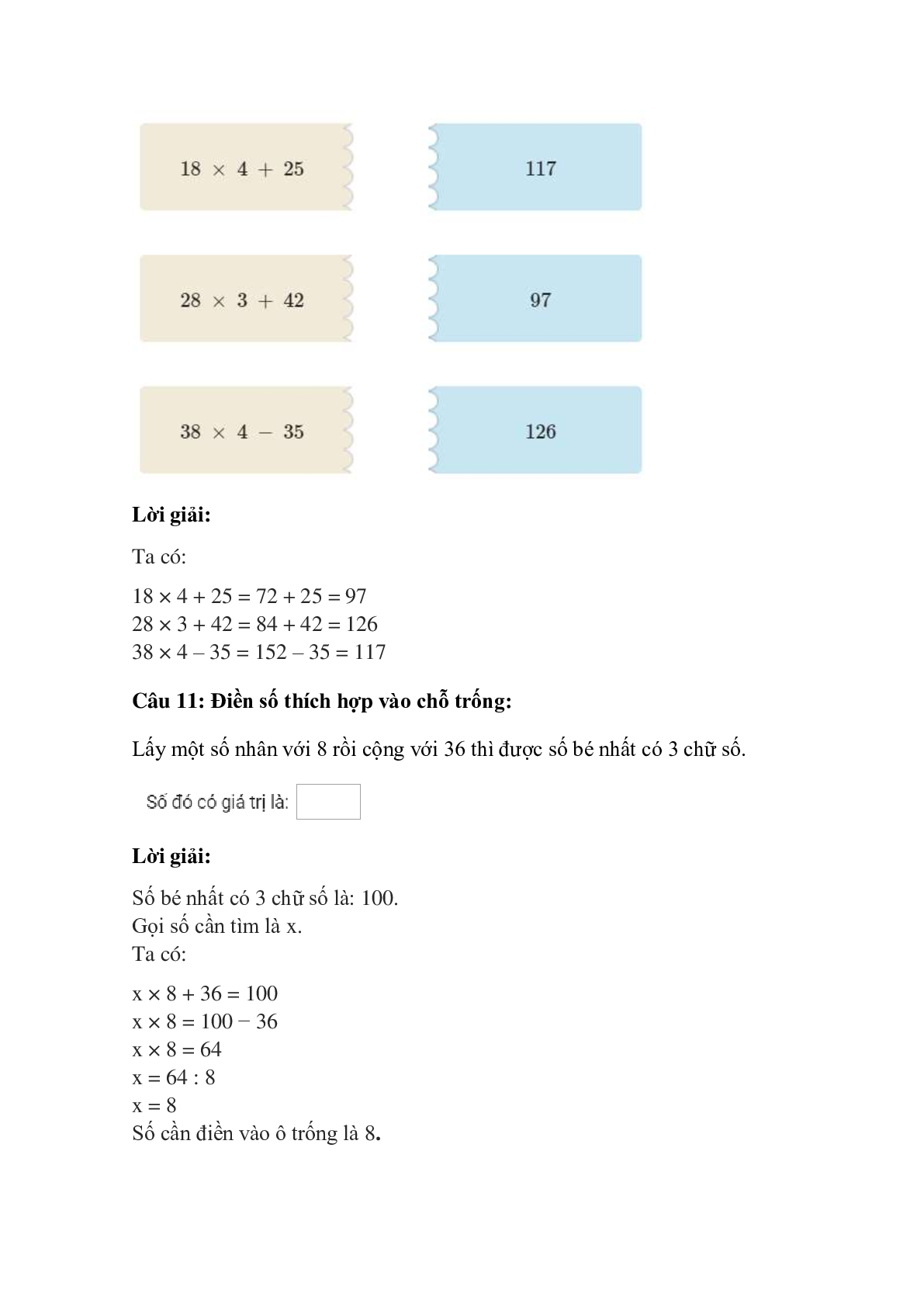 Trắc nghiệm Bảng nhân 8 có đáp án – Toán lớp 3 (trang 4)