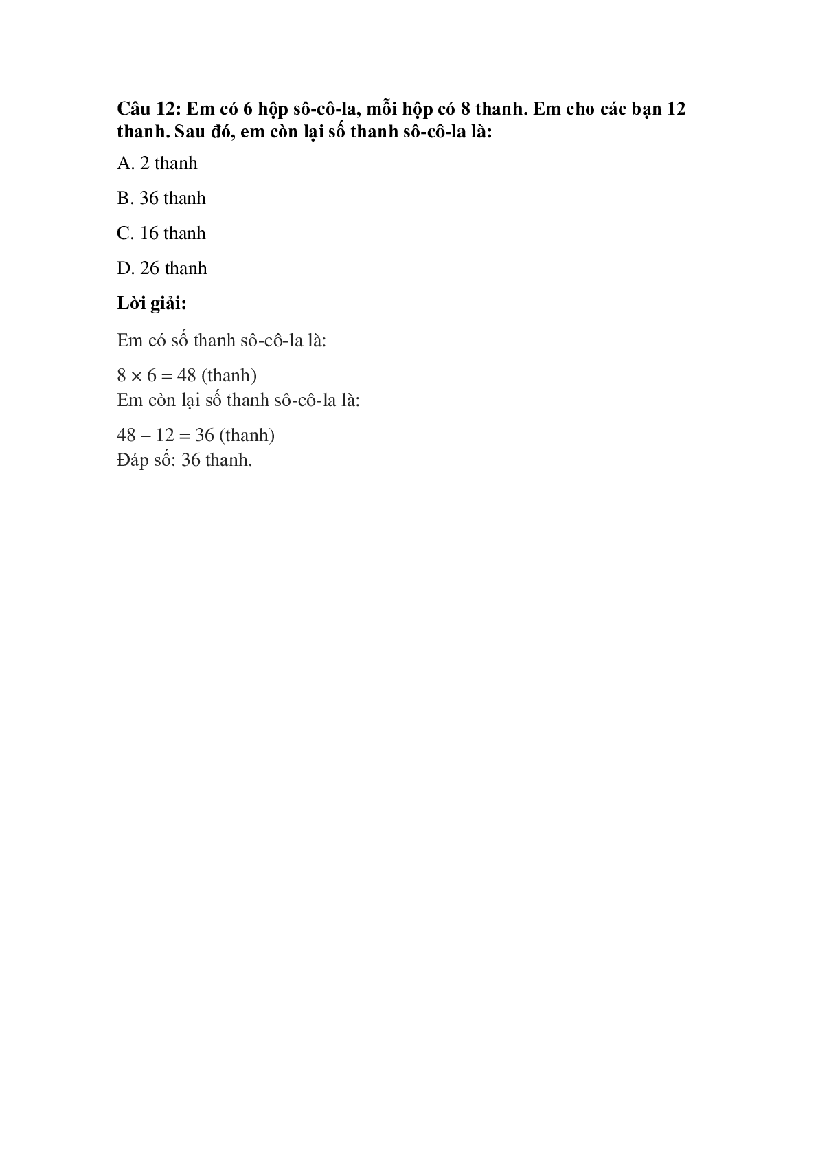 Trắc nghiệm Bảng nhân 8 có đáp án – Toán lớp 3 (trang 5)