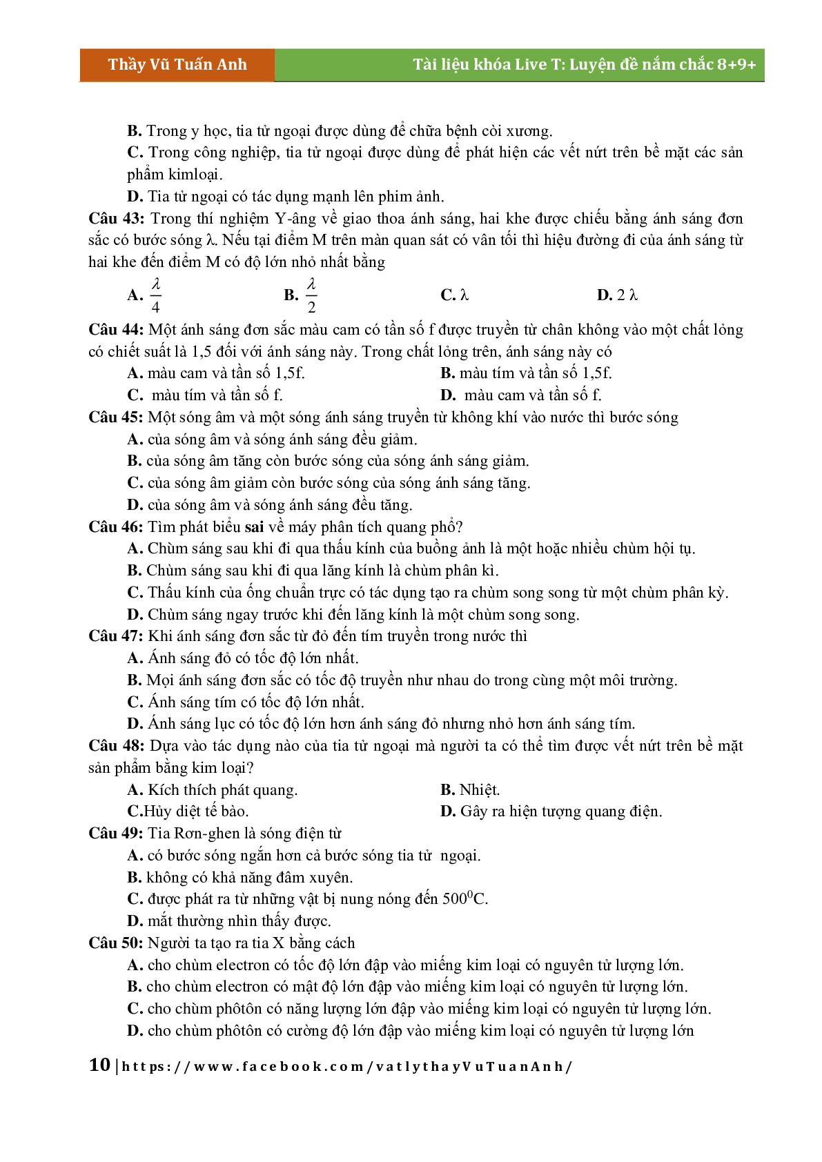 Lý Thuyết Chương Sóng Ánh Sáng Môn Vật Lý Lớp 12 (trang 10)