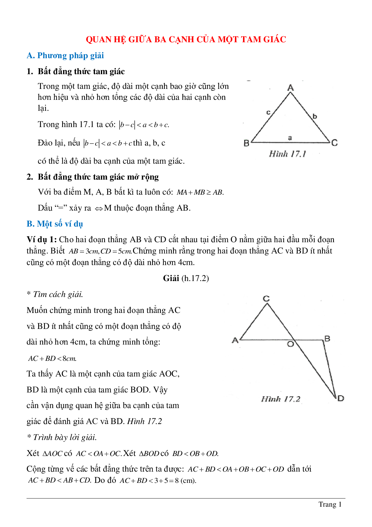 Lý thuyết và hệ thống bài tập tự luyện về Quan hệ giữa ba cạnh của một tam giác hay nhất (trang 1)