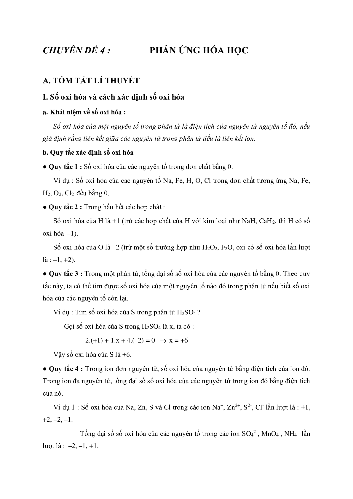 Lý thuyết và bài tập trắc nghiệm Chương Phản ứng hóa học môn Hóa lớp 10 có đáp án (trang 1)