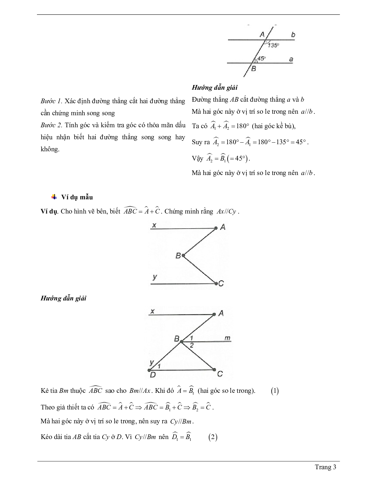 Lý thuyết Toán 7 có đáp án: Hai đường thẳng song song. Tiên đề Ơ-clit về đường thẳng song song (trang 3)