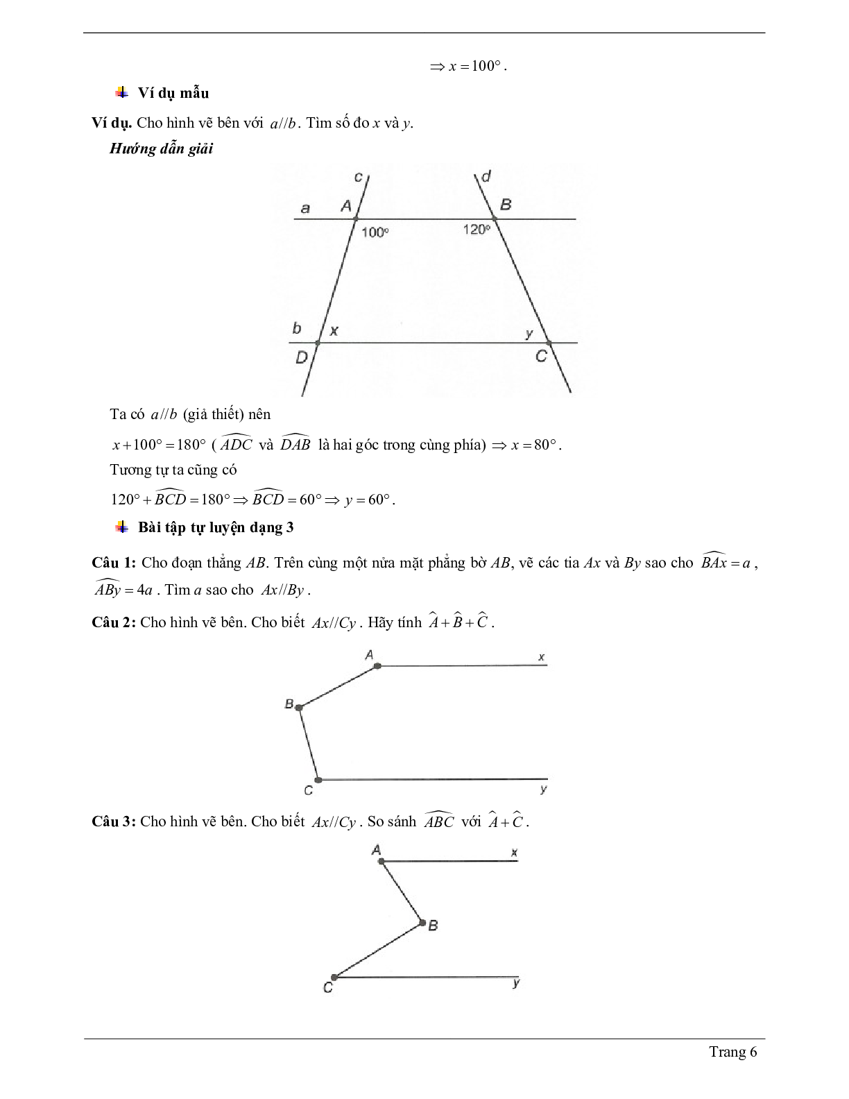 Lý thuyết Toán 7 có đáp án: Hai đường thẳng song song. Tiên đề Ơ-clit về đường thẳng song song (trang 6)