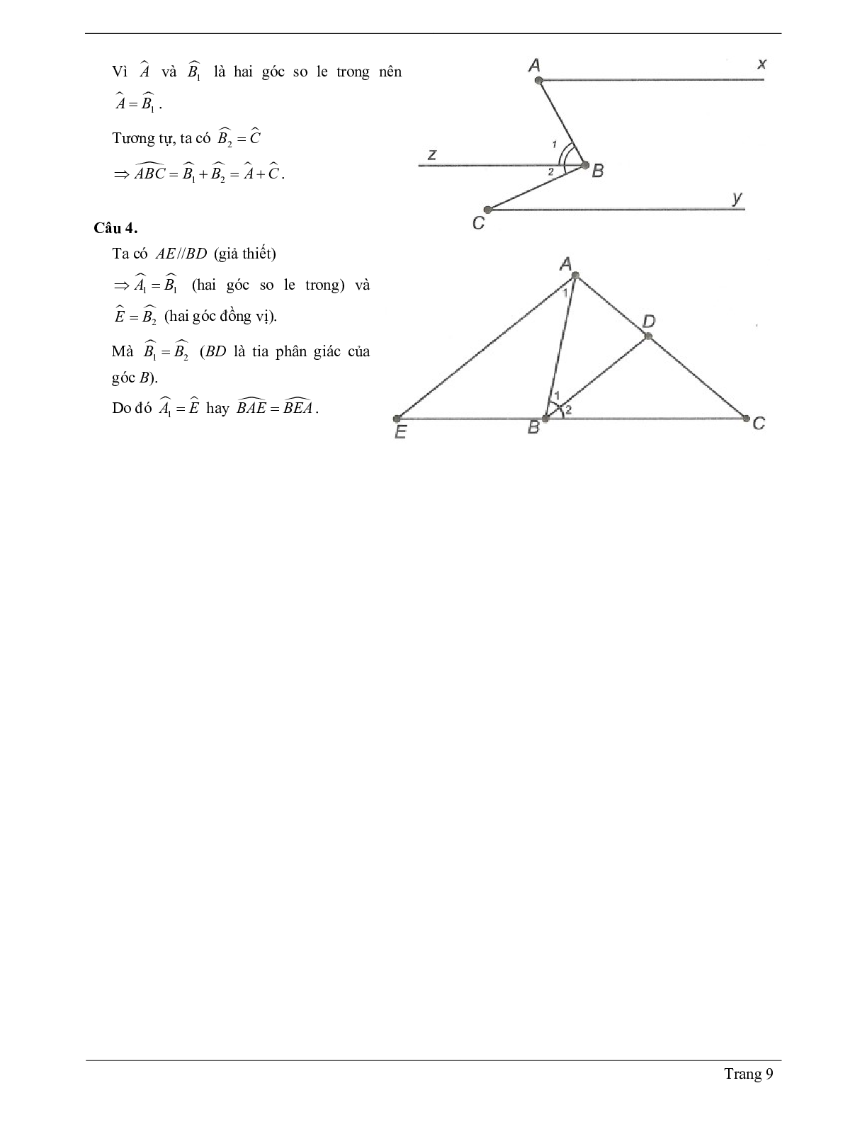 Lý thuyết Toán 7 có đáp án: Hai đường thẳng song song. Tiên đề Ơ-clit về đường thẳng song song (trang 9)