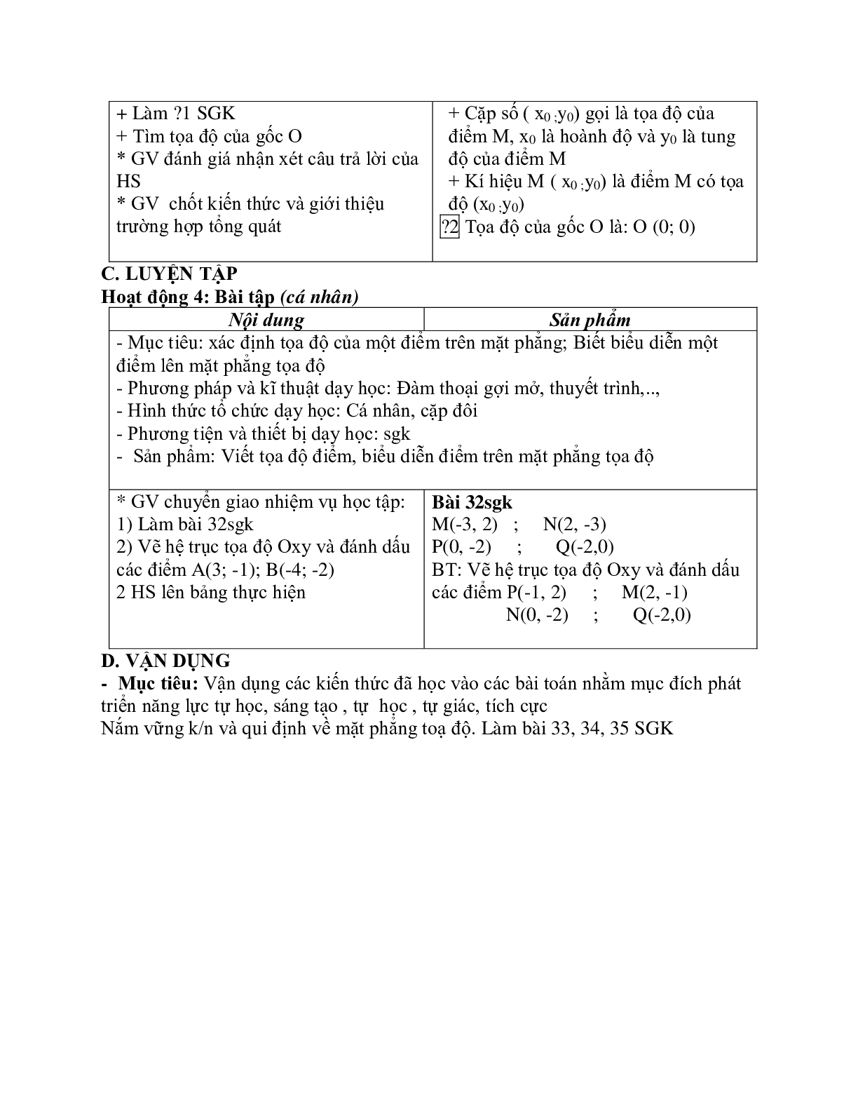 Giáo án Toán học 7 bài 6: Mặt phẳng tọa độ chuẩn nhất (trang 3)