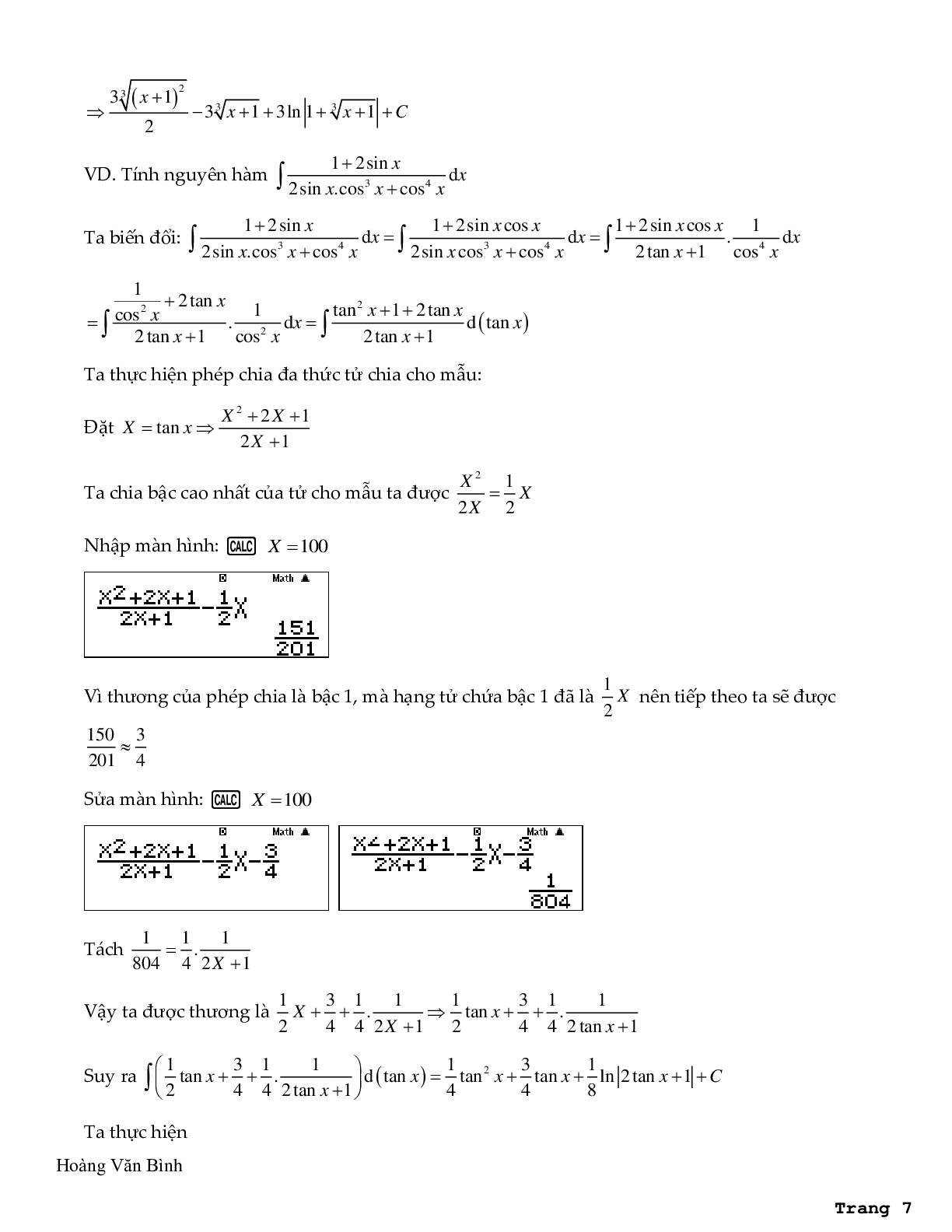 Giải nhanh nguyên hàm tích phân và ứng dụng bằng máy tính Casio - Hoàng Văn Bình (trang 7)