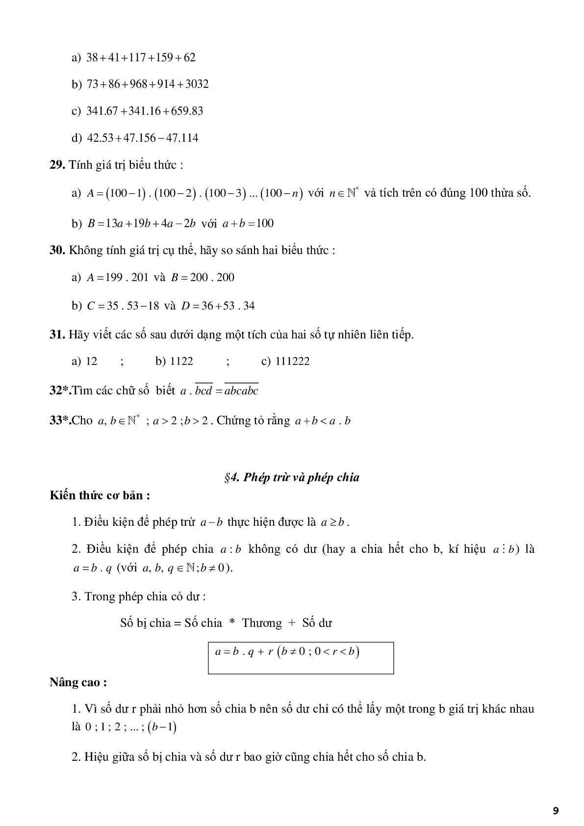 Chuyên đề nâng cao lớp 6 phần số tự nhiên, số nguyên (trang 9)