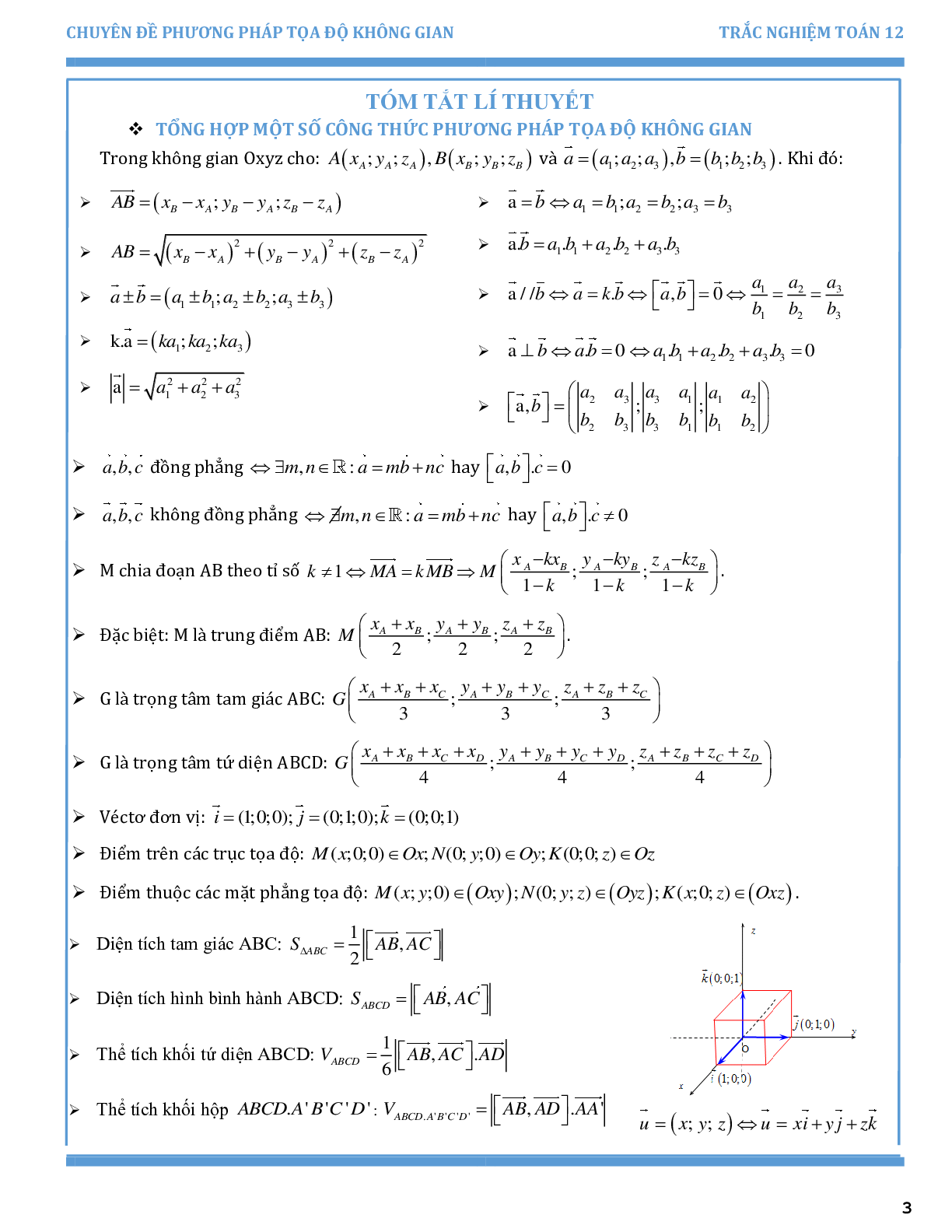 Chuyên đề trắc nghiệm phương pháp tọa độ trong không gian (trang 3)