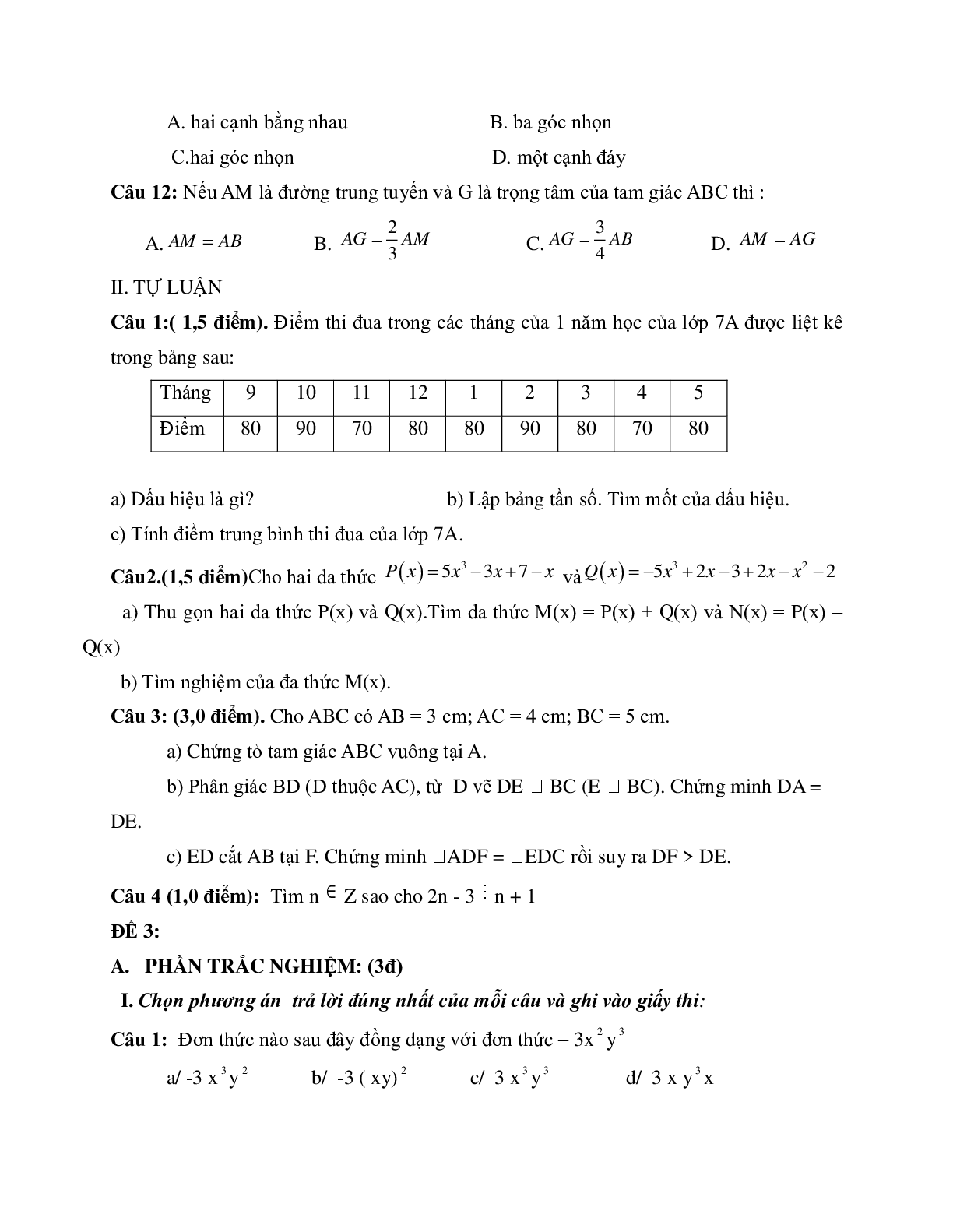 Bộ đề thi học kì 2 môn Toán lớp 7 (trang 3)