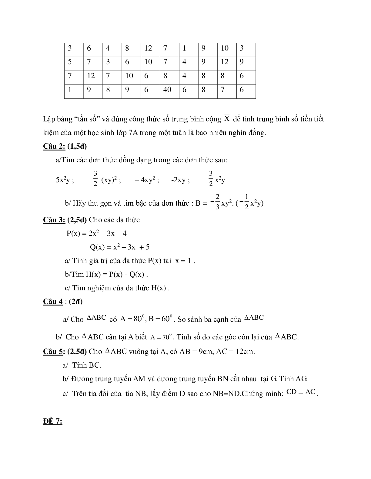 Bộ đề thi học kì 2 môn Toán lớp 7 (trang 9)
