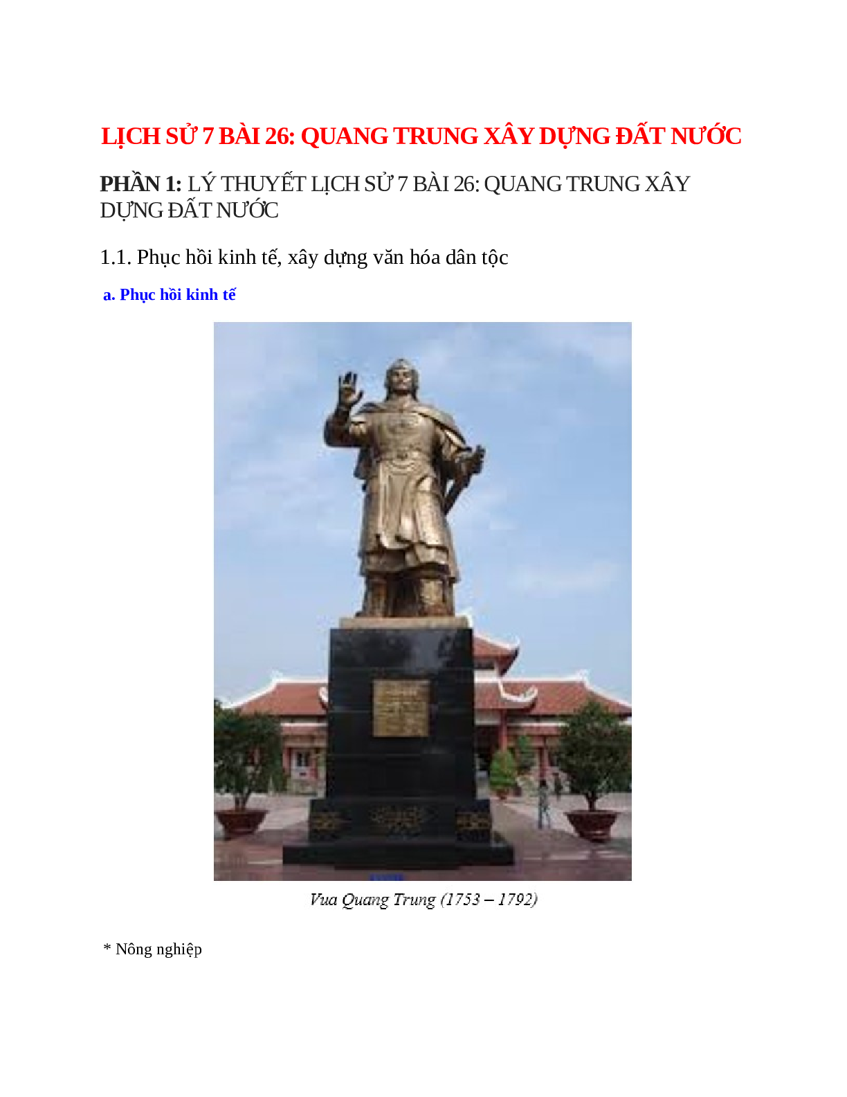 Lịch Sử 7 Bài 26 (Lý thuyết và trắc nghiệm): Quang Trung xây dựng đất nước (trang 1)