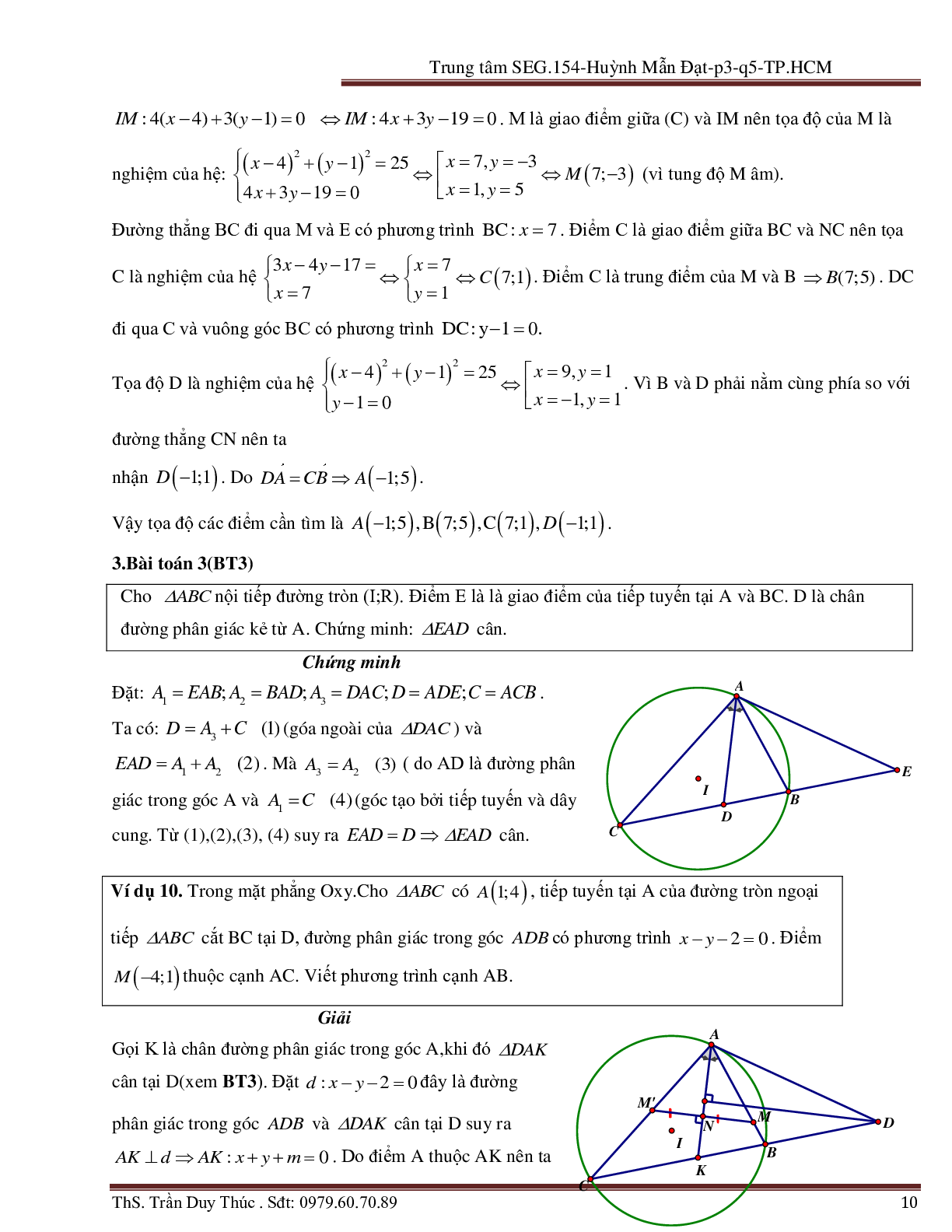 Vận dụng tính chất hình phẳng để giải bài toán Oxy liên quan đến đường tròn (trang 10)