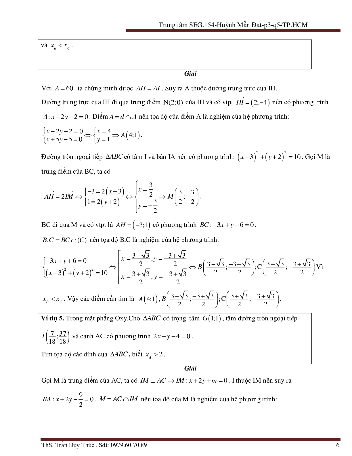 Vận dụng tính chất hình phẳng để giải bài toán Oxy liên quan đến đường tròn (trang 6)