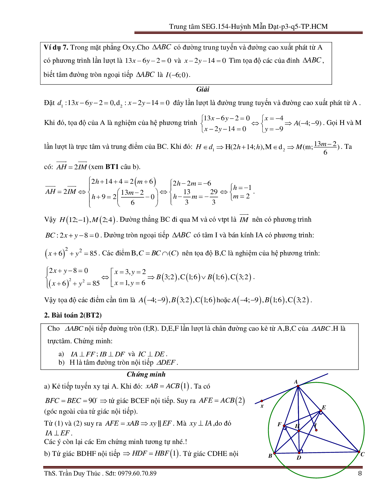 Vận dụng tính chất hình phẳng để giải bài toán Oxy liên quan đến đường tròn (trang 8)