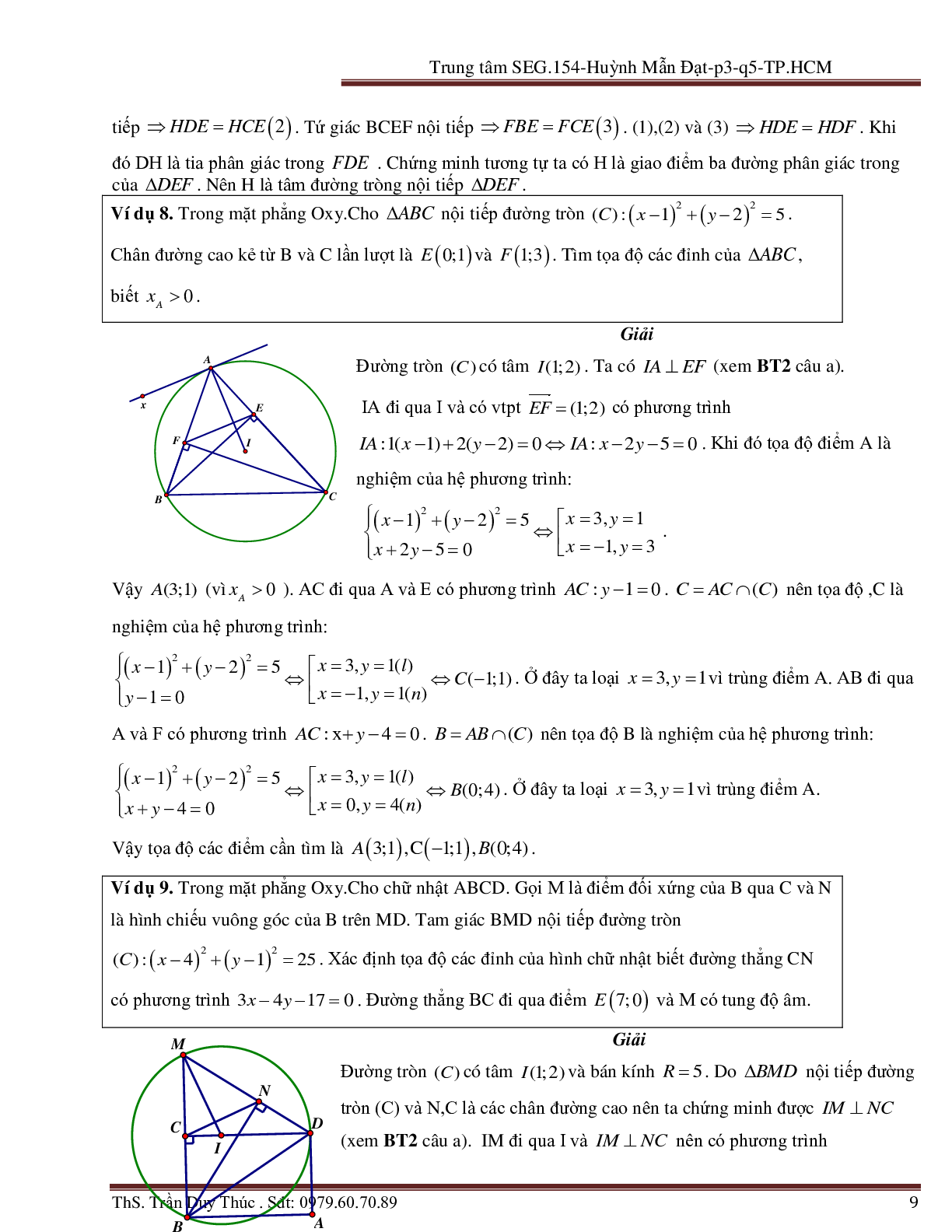 Vận dụng tính chất hình phẳng để giải bài toán Oxy liên quan đến đường tròn (trang 9)