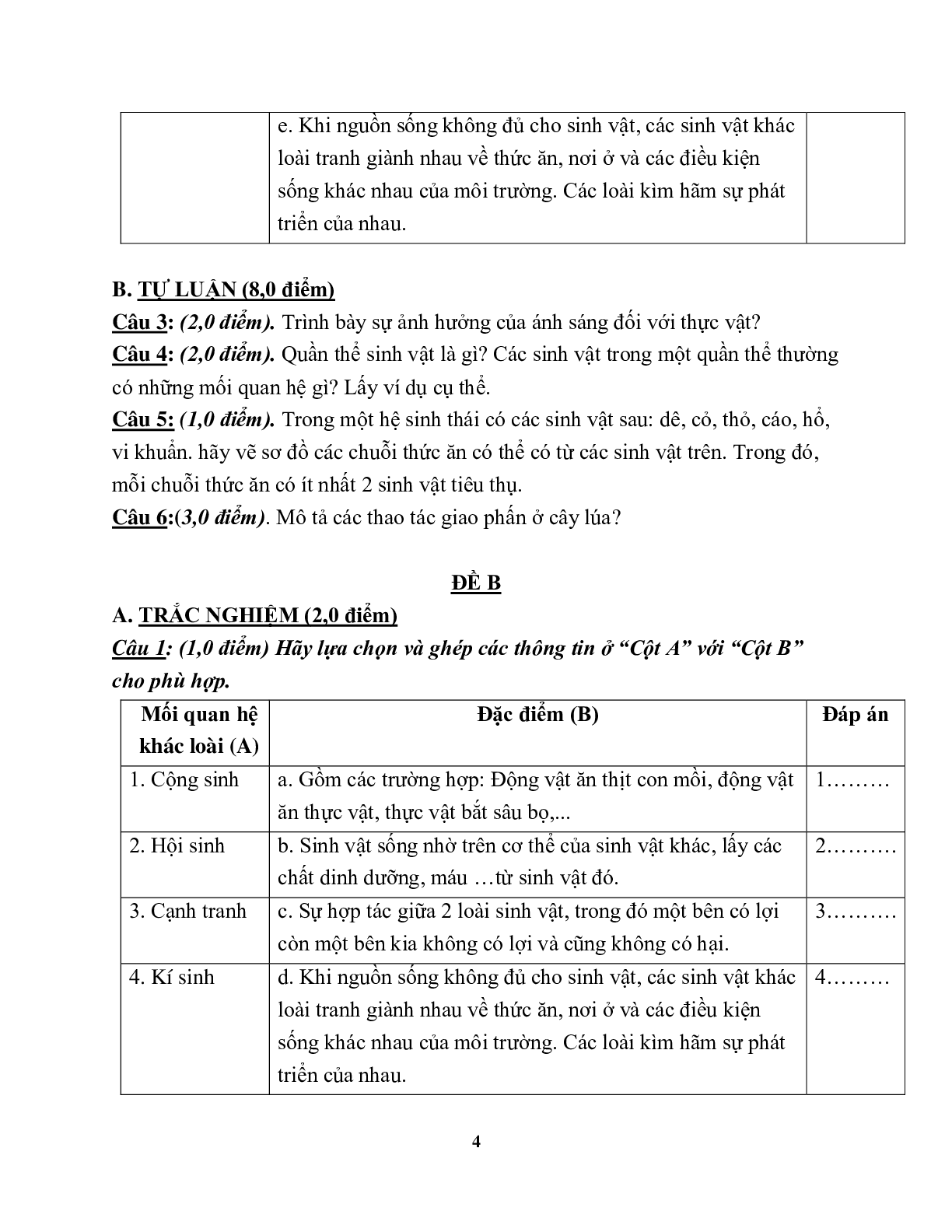 Giáo án Sinh học 9 Ôn tập giữa học kì 2 mới nhất - CV5555 (trang 4)