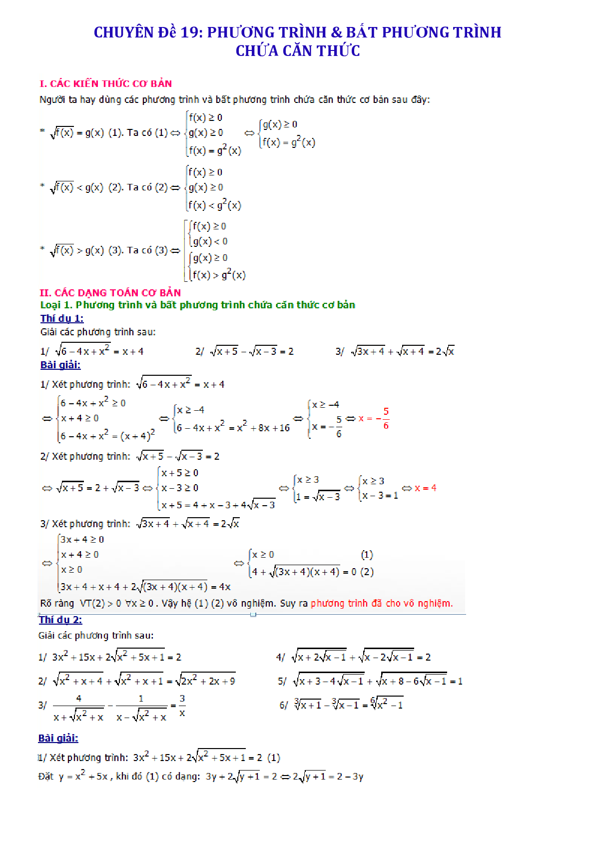 Chuyên đề phương trình và bất phương trình chứa căn (trang 1)