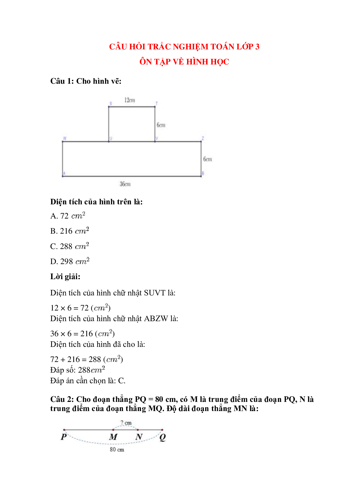 Trắc nghiệm Ôn tập về hình học có đáp án – Toán lớp 3 (trang 1)
