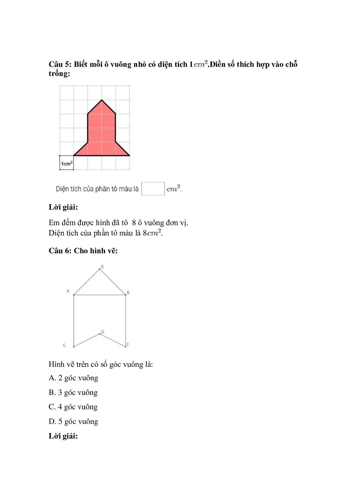 Trắc nghiệm Ôn tập về hình học có đáp án – Toán lớp 3 (trang 3)