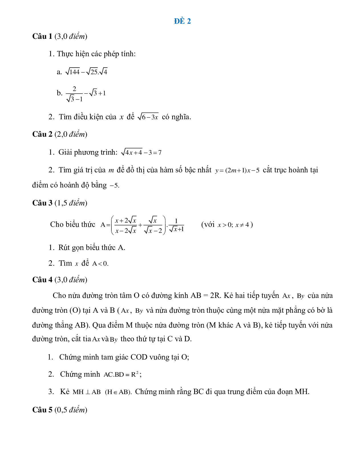 Bộ 7 đề ôn tập học kì 1 môn toán lớp 9 (trang 2)