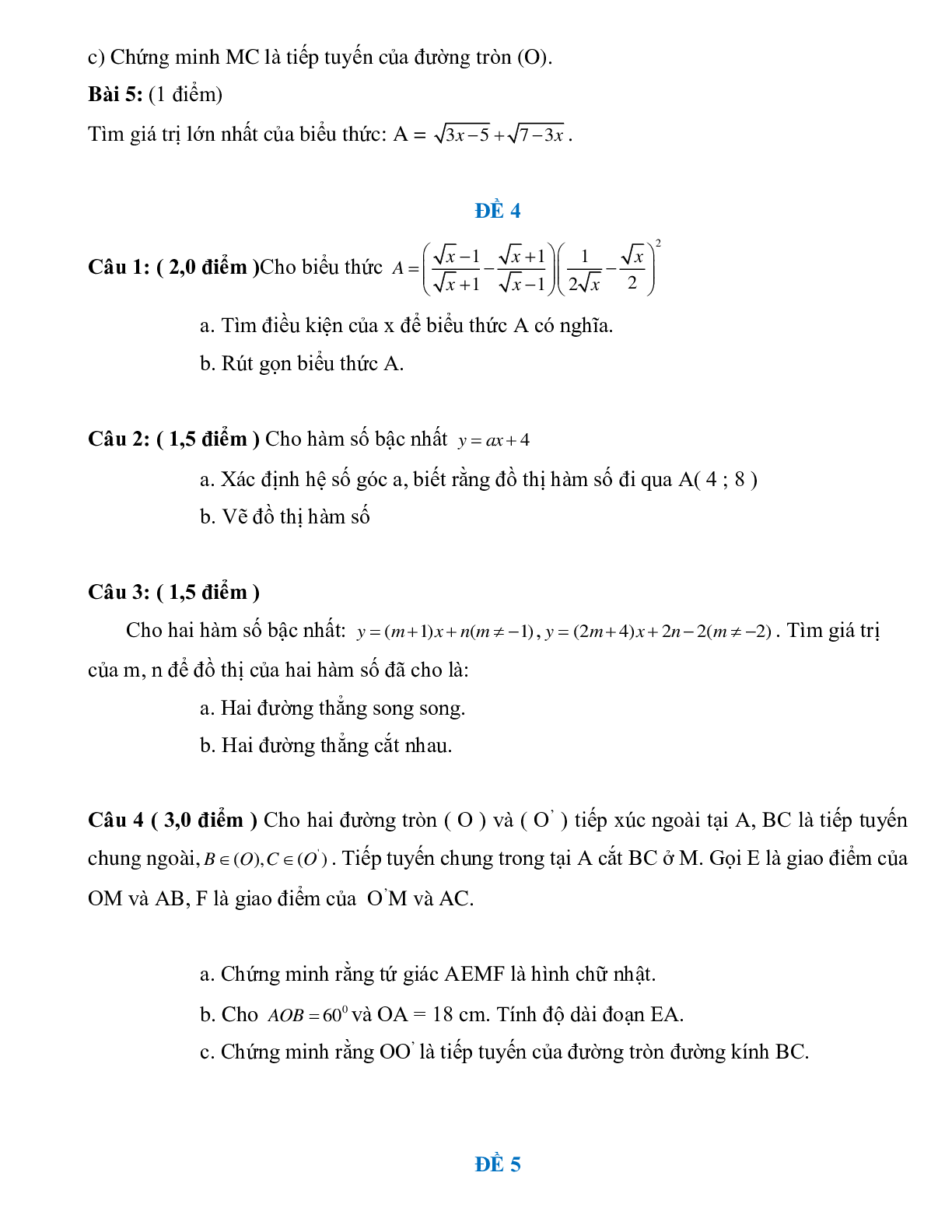 Bộ 7 đề ôn tập học kì 1 môn toán lớp 9 (trang 4)