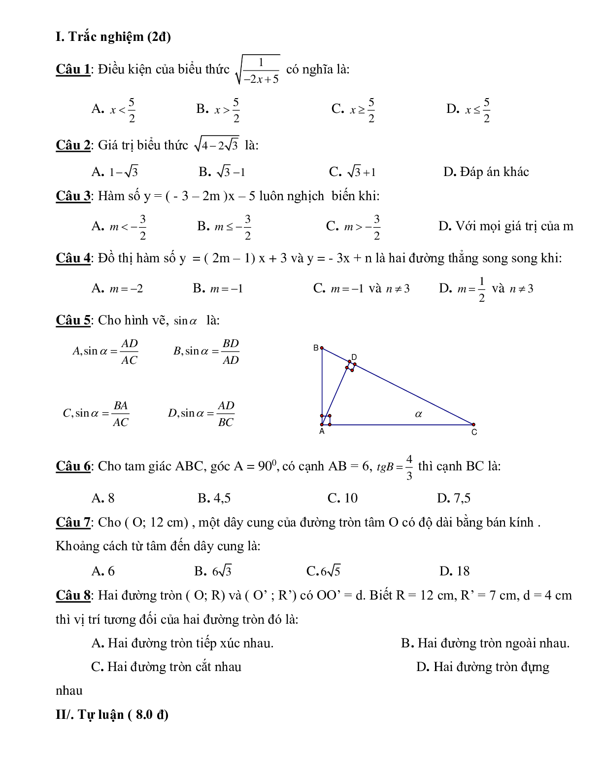 Bộ 7 đề ôn tập học kì 1 môn toán lớp 9 (trang 5)