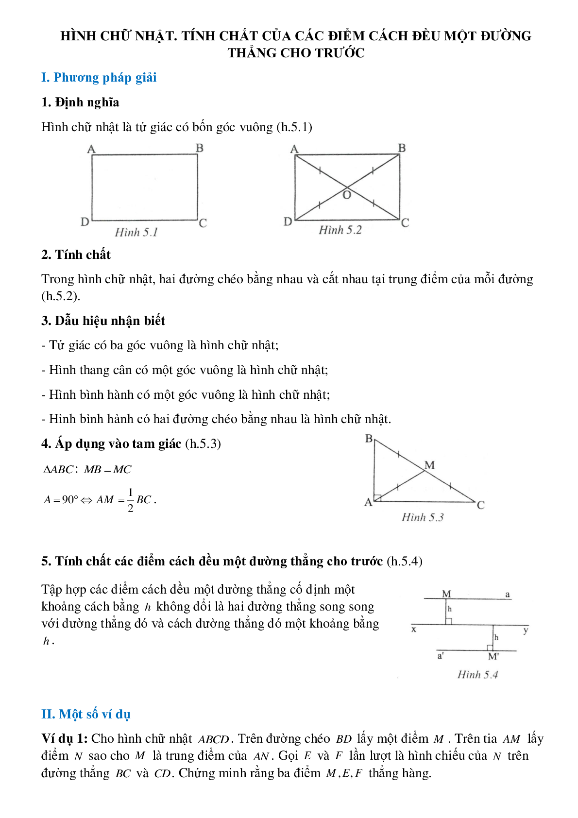 Hình chữ nhật, tính chất của các điểm cách đều một đường thẳng cho trước (trang 1)