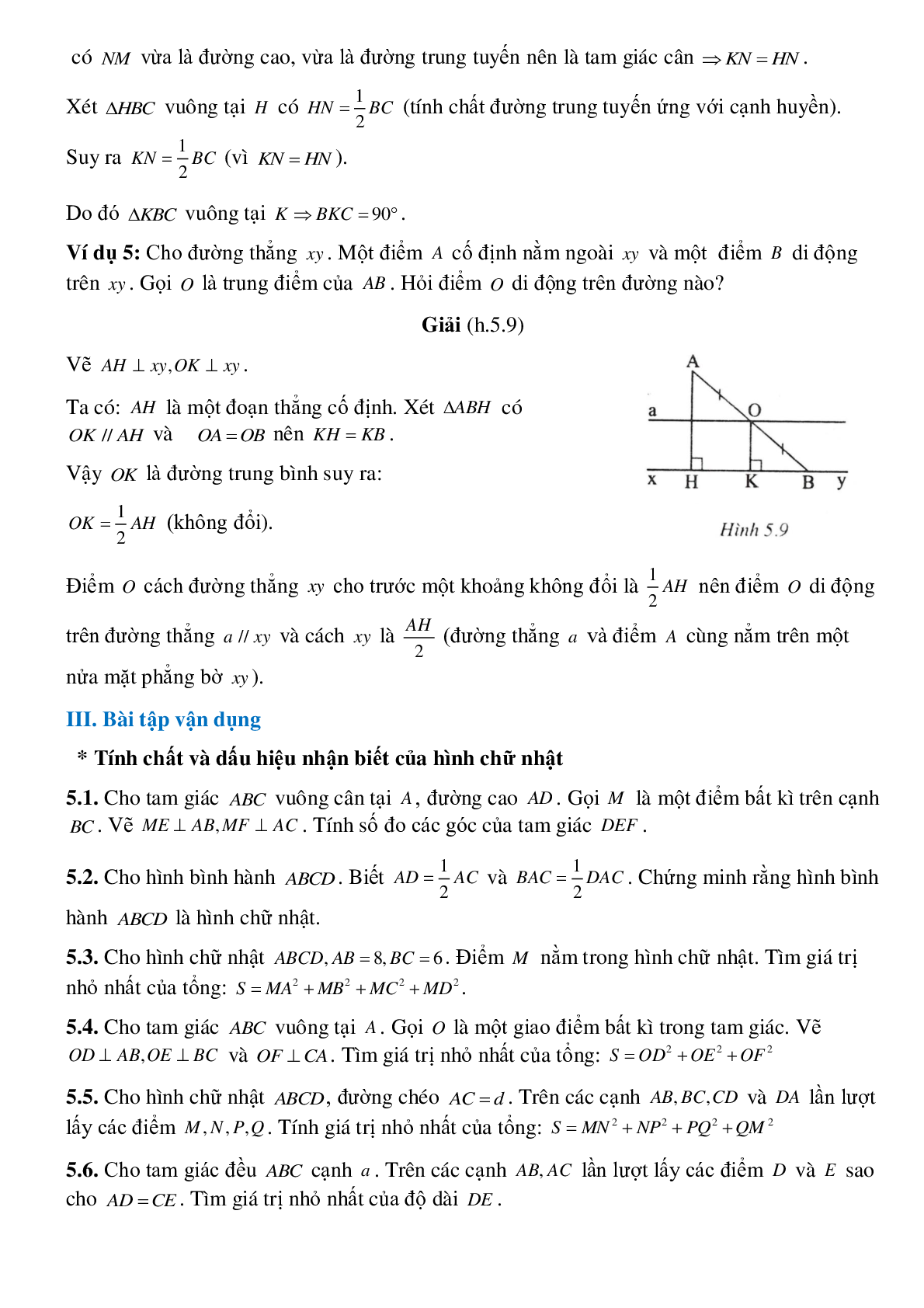 Hình chữ nhật, tính chất của các điểm cách đều một đường thẳng cho trước (trang 4)