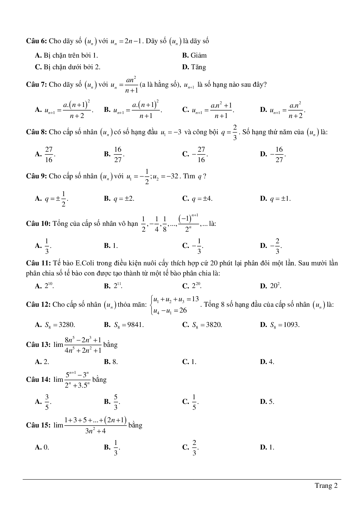 Đề cương ôn tập giữa kì II toán 11 (trang 2)