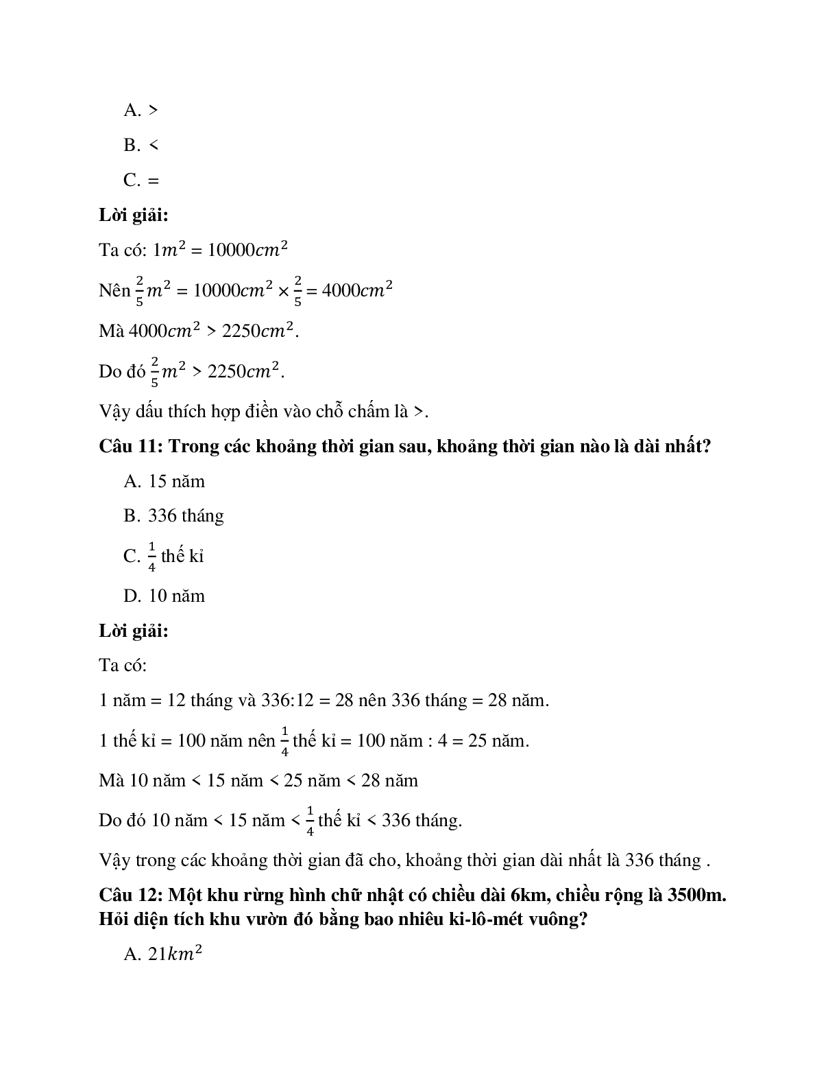 20 câu Trắc nghiệm Ôn tập về đại lượng có đáp án 2023 – Toán lớp 4 (trang 4)
