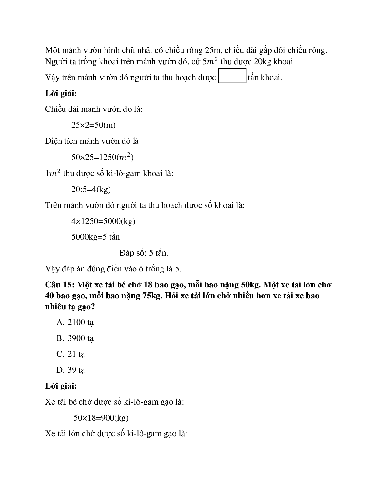 20 câu Trắc nghiệm Ôn tập về đại lượng có đáp án 2023 – Toán lớp 4 (trang 6)