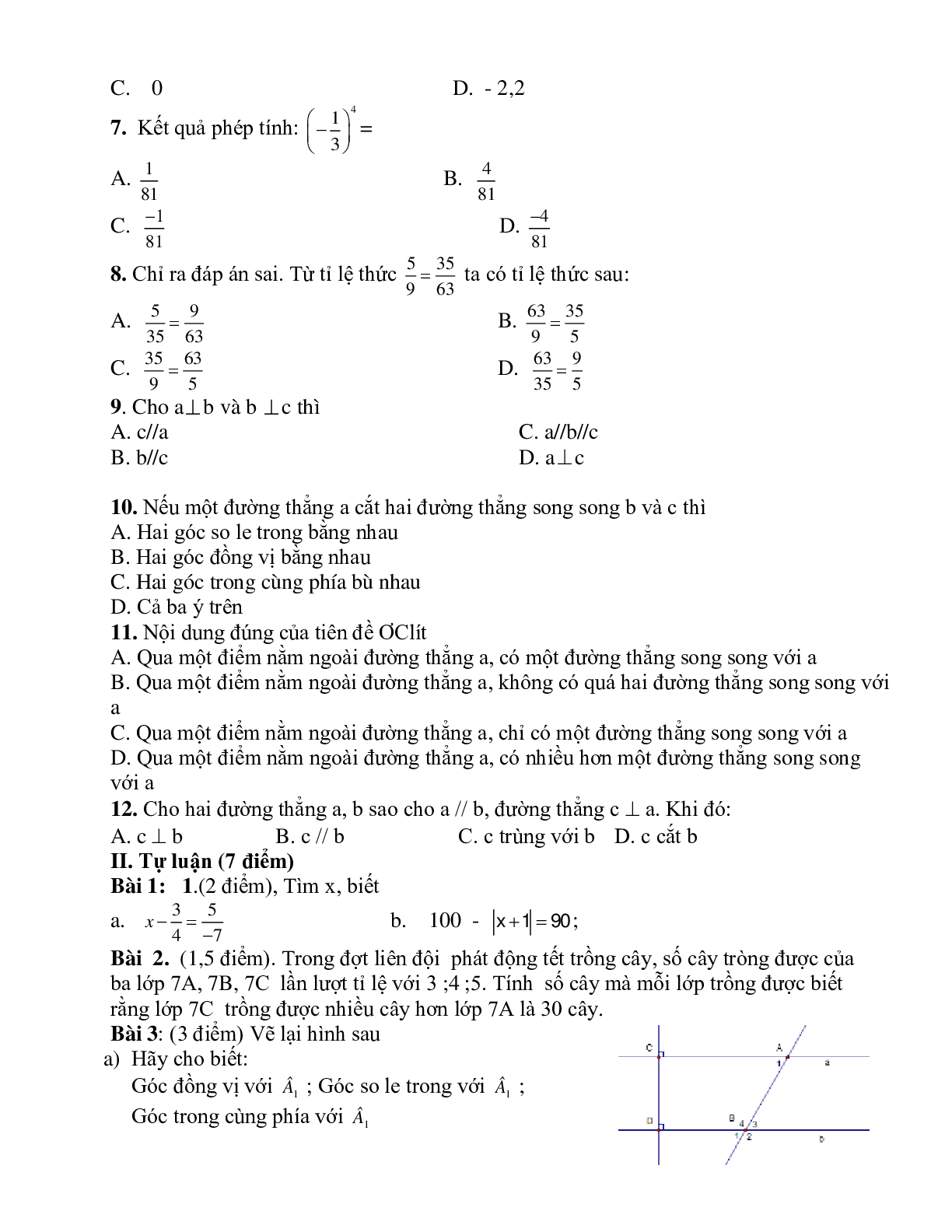 Ma trận đề kiểm tra giữa kì 1 Toán 7 (trang 3)