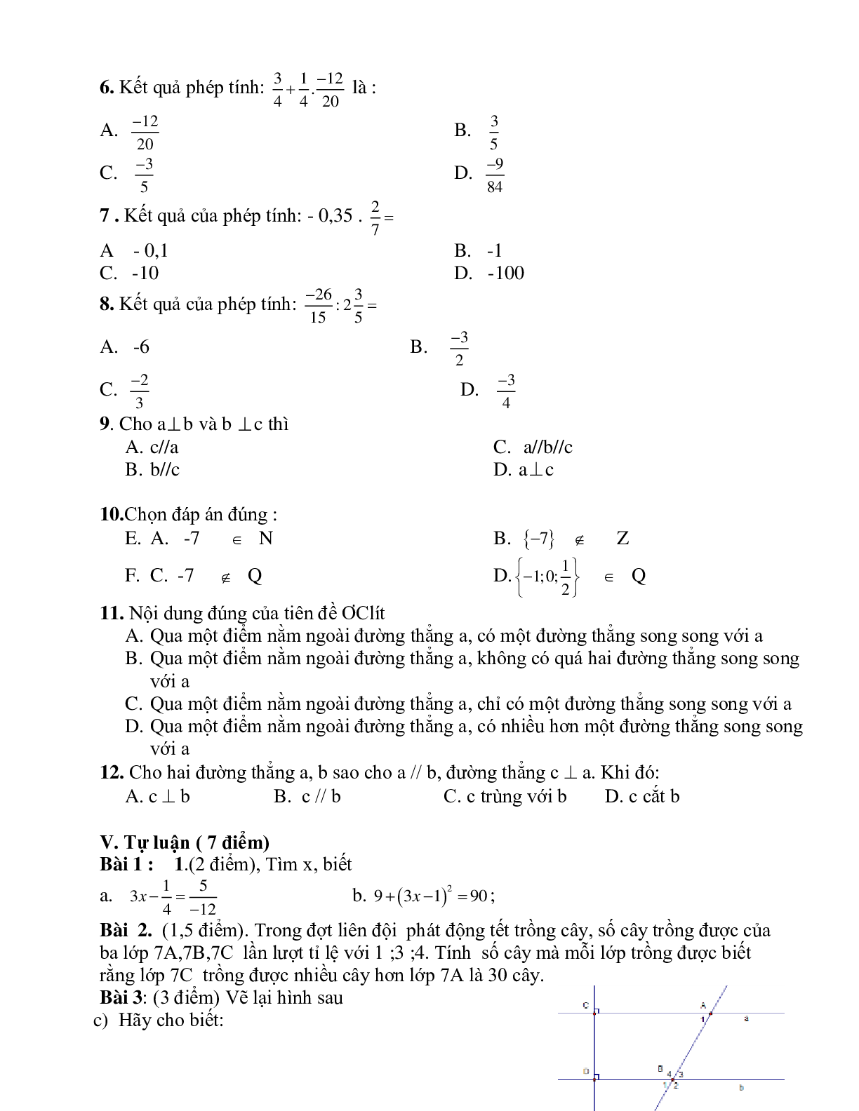 Ma trận đề kiểm tra giữa kì 1 Toán 7 (trang 5)