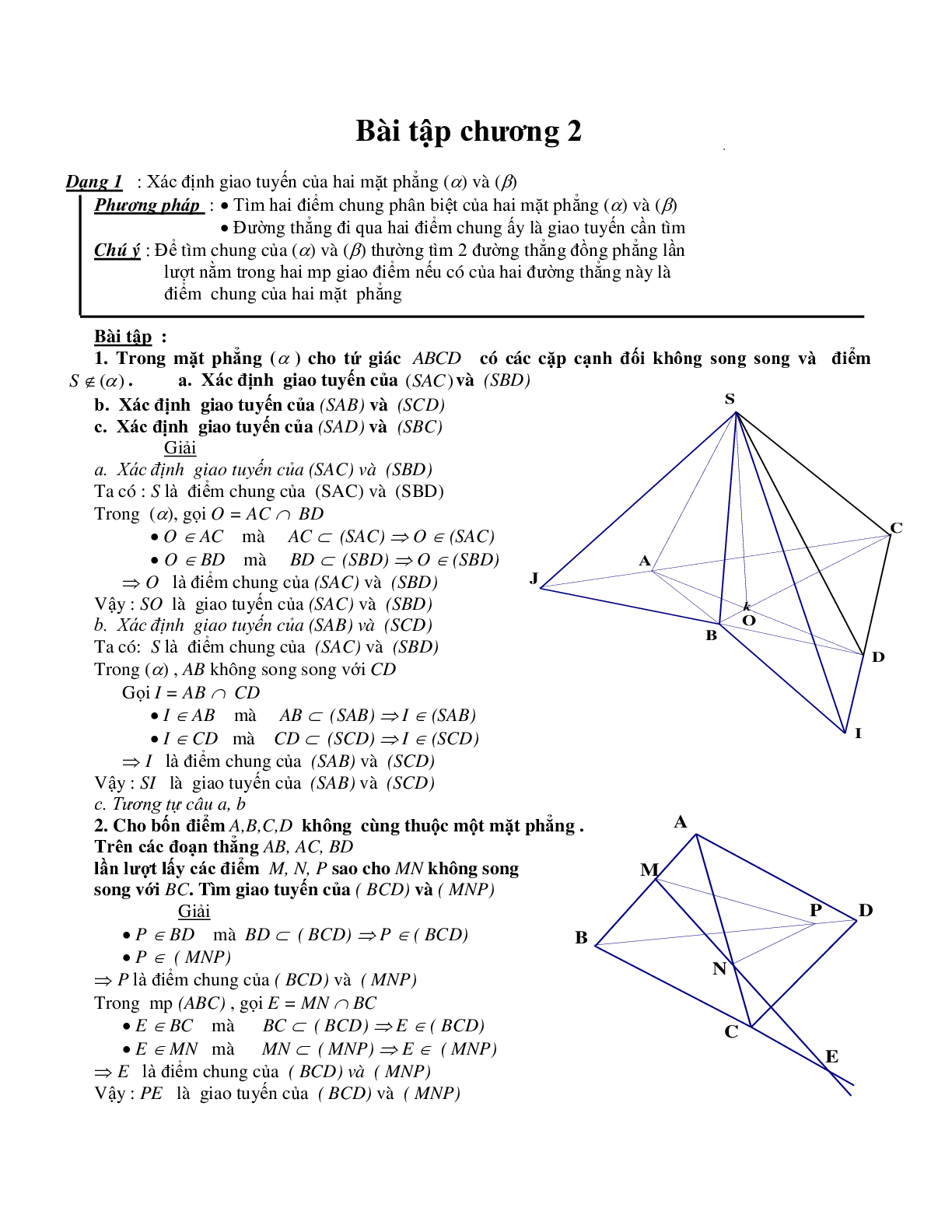 Phương pháp xác định giao điểm – giao tuyến – thiết diện trong không gian (trang 1)
