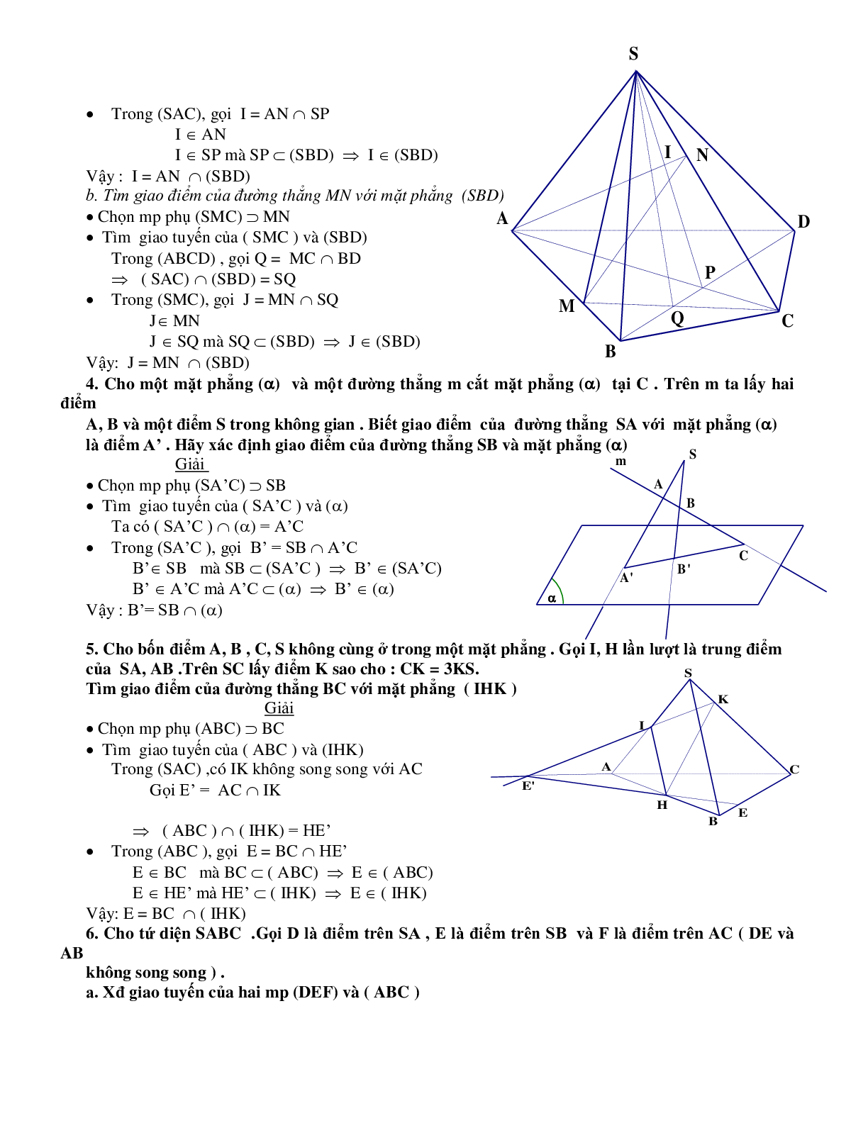 Phương pháp xác định giao điểm – giao tuyến – thiết diện trong không gian (trang 6)