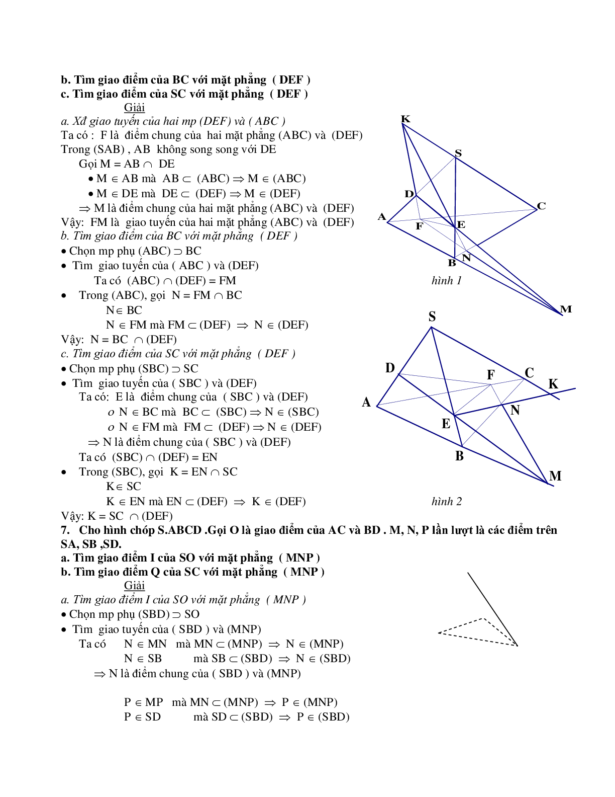 Phương pháp xác định giao điểm – giao tuyến – thiết diện trong không gian (trang 7)