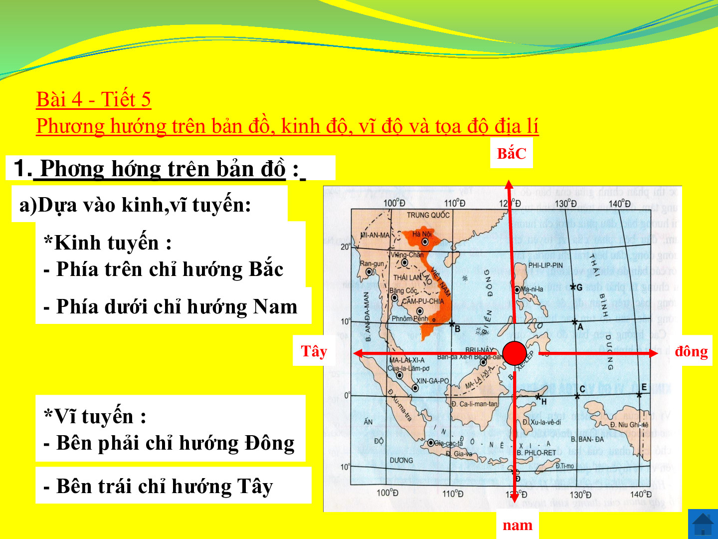 Bài giảng địa lí 6 Tiết 4: Phương hướng trên bản đồ Kinh độ, vĩ độ và tọa độ (trang 3)