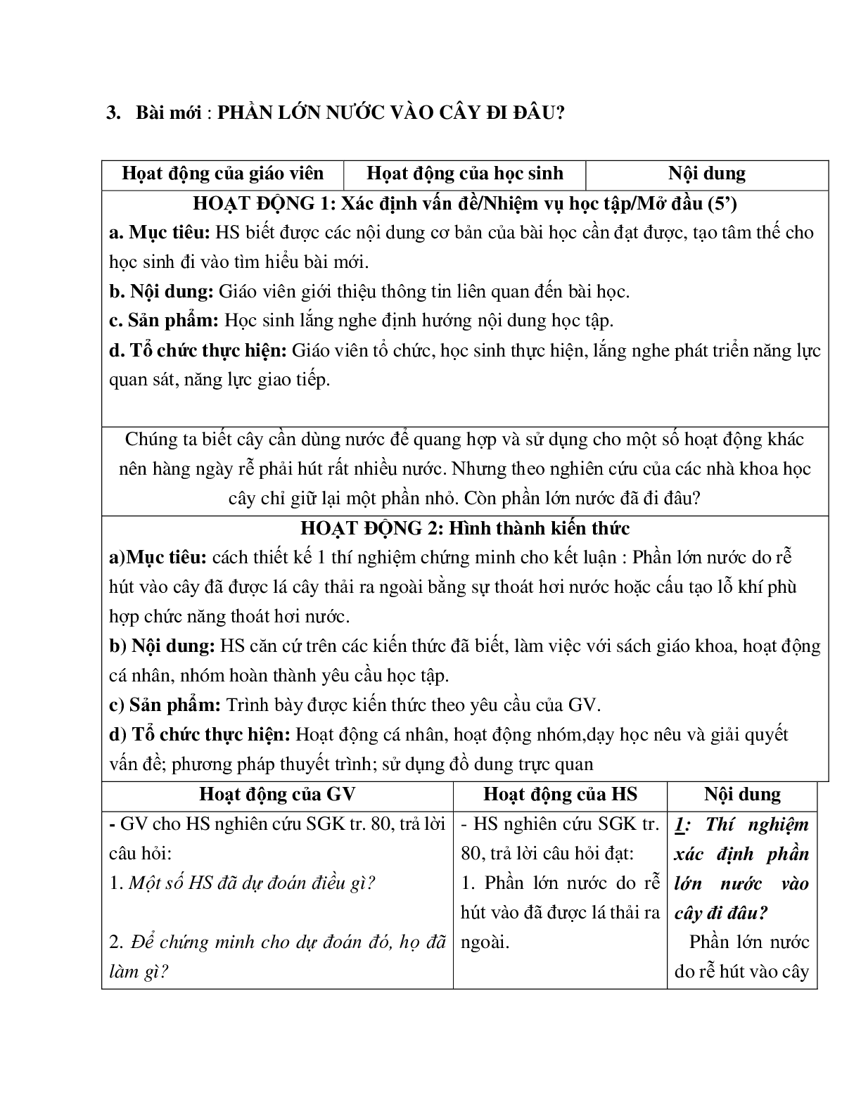 Giáo án Sinh học 6 Bài 24: Phần lớn nước vào cây đi đâu? mới nhất - CV5555 (trang 2)