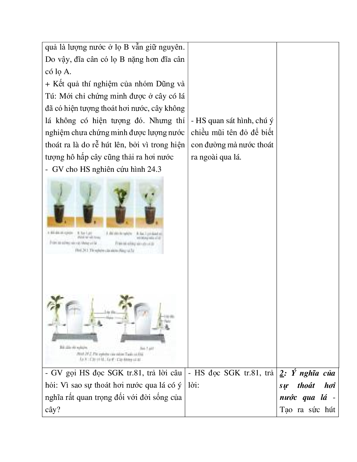 Giáo án Sinh học 6 Bài 24: Phần lớn nước vào cây đi đâu? mới nhất - CV5555 (trang 4)