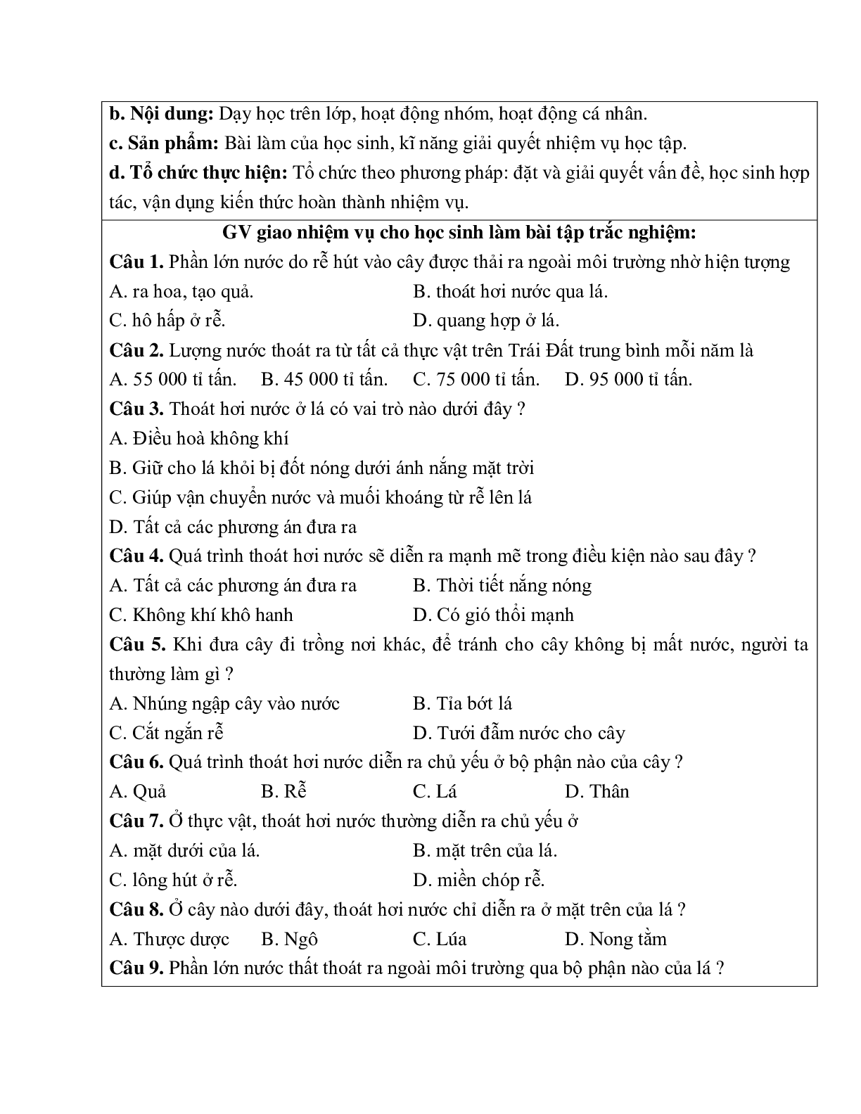 Giáo án Sinh học 6 Bài 24: Phần lớn nước vào cây đi đâu? mới nhất - CV5555 (trang 6)