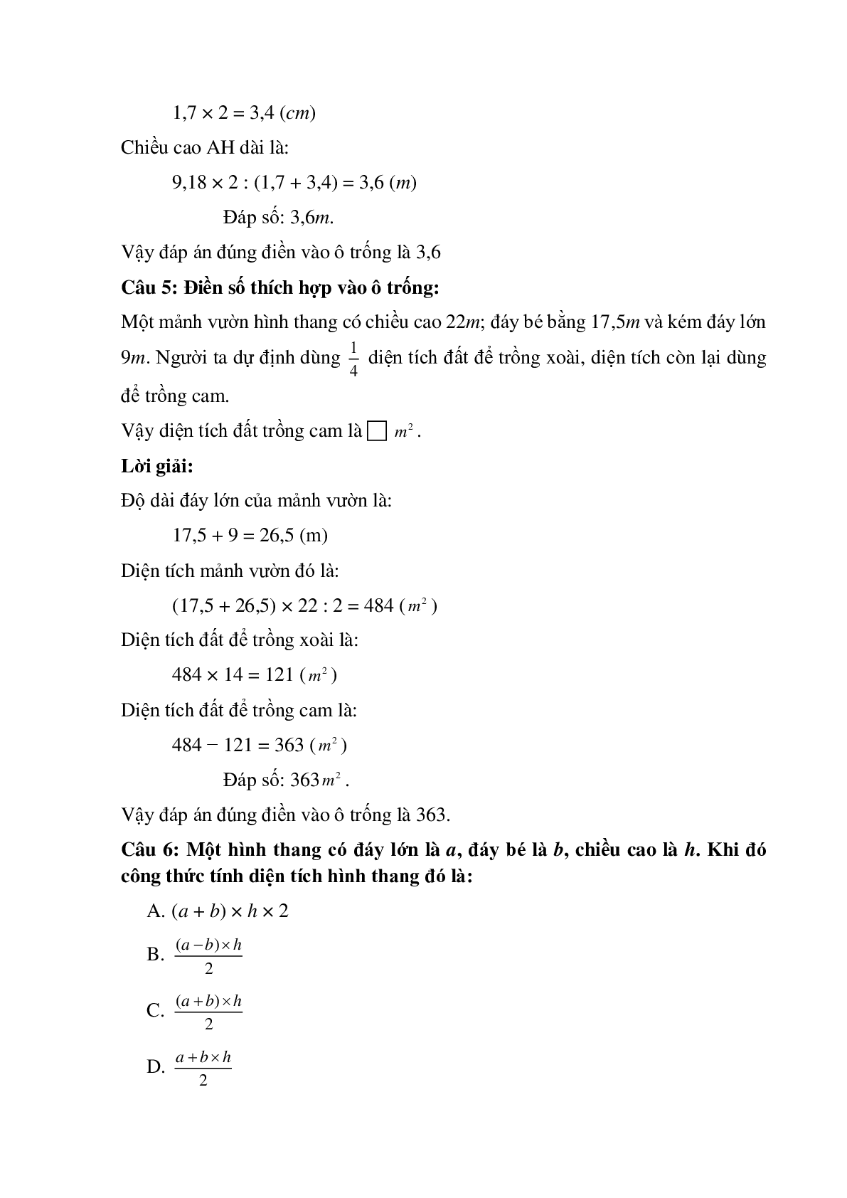 12 câu Trắc nghiệm Hình thang. Diện tích hình thang có đáp án 2023 -Toán lớp 5 (trang 3)