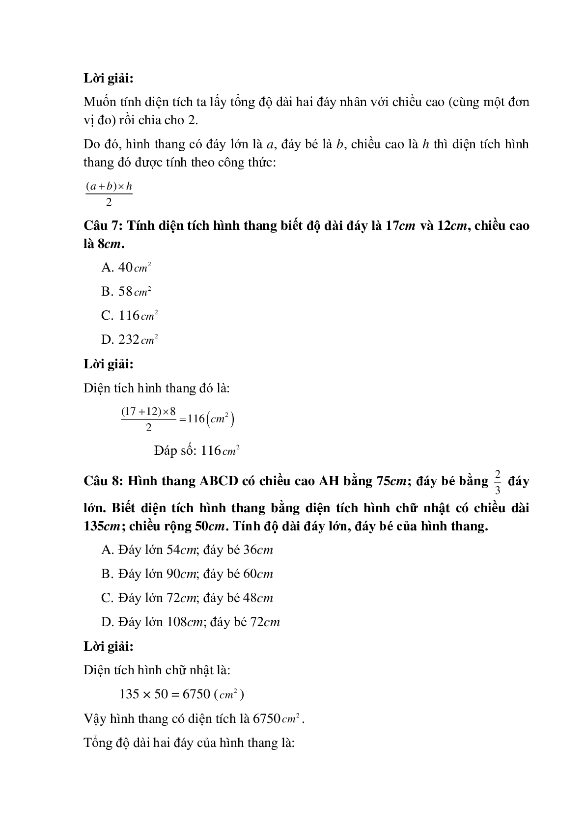 12 câu Trắc nghiệm Hình thang. Diện tích hình thang có đáp án 2023 -Toán lớp 5 (trang 4)