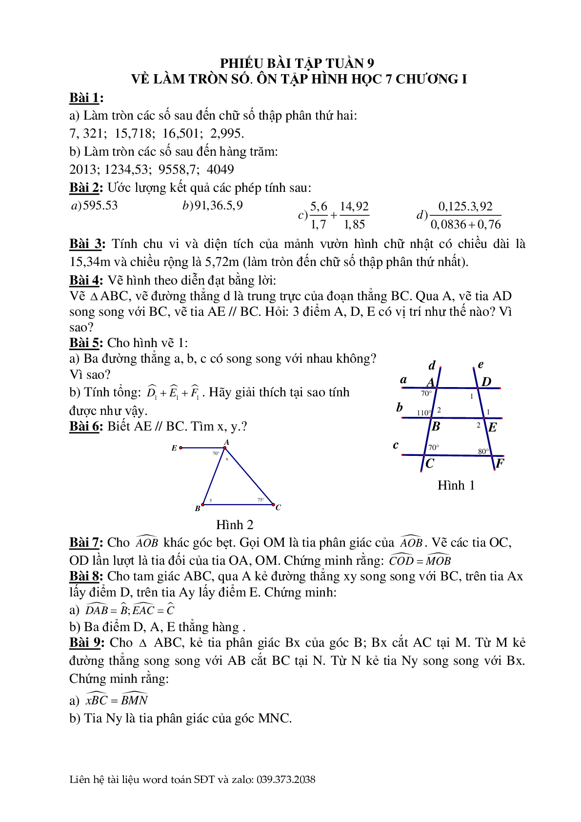Phiếu bài tập cuối tuần môn toán lớp 7 (trang 10)