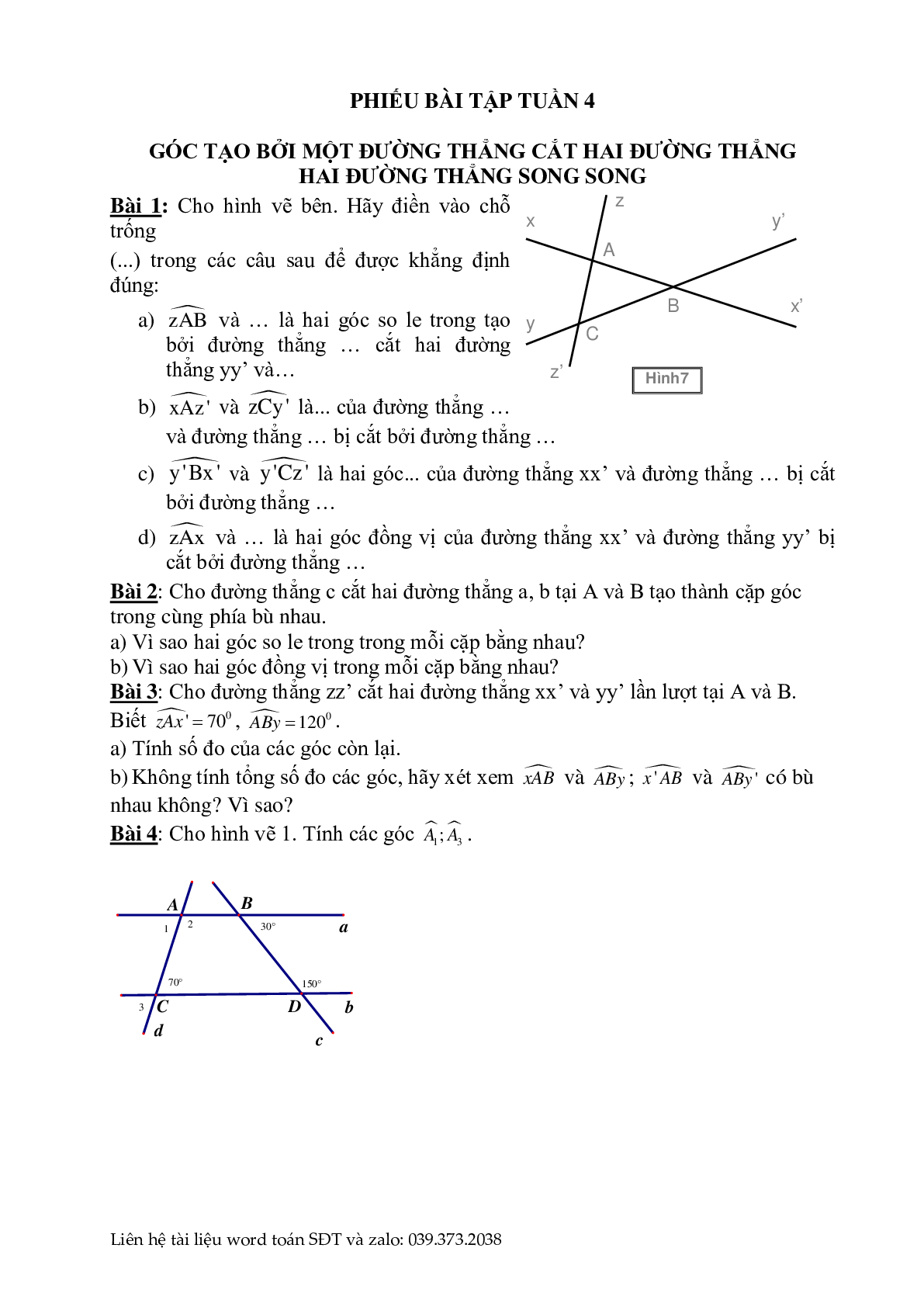 Phiếu bài tập cuối tuần môn toán lớp 7 (trang 4)