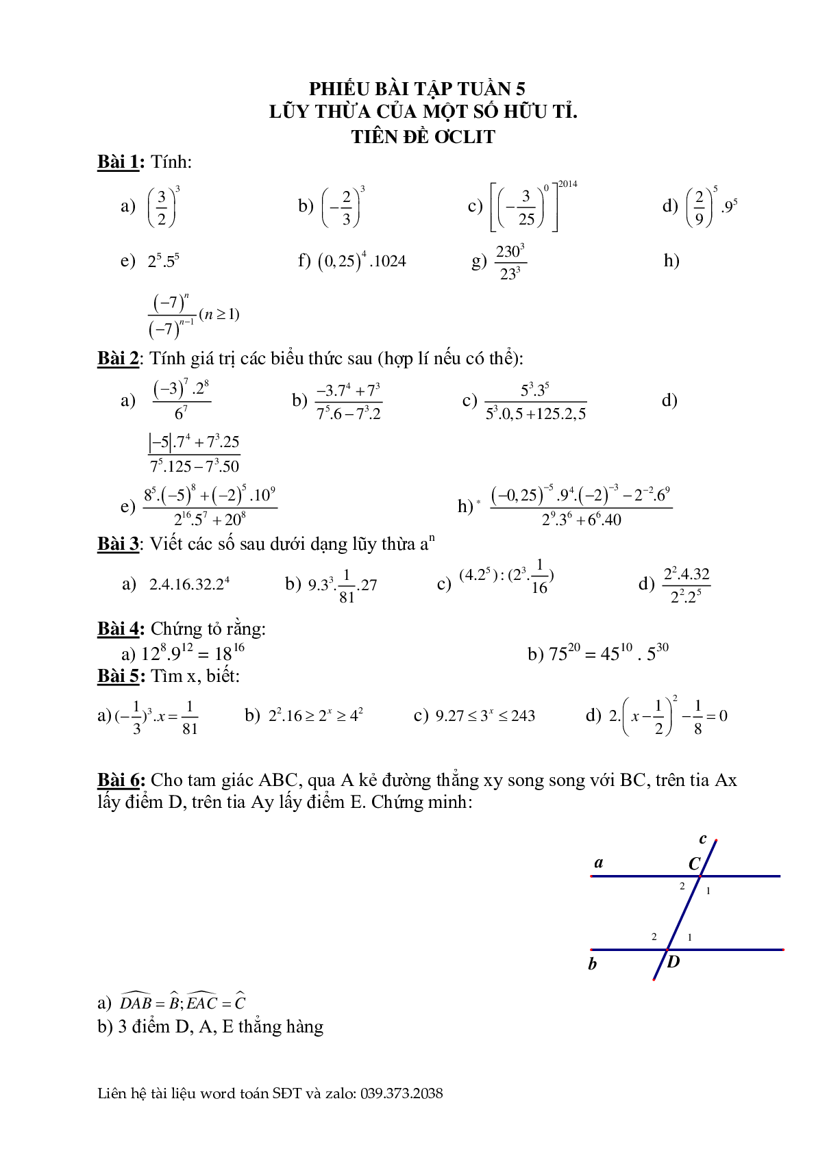 Phiếu bài tập cuối tuần môn toán lớp 7 (trang 5)