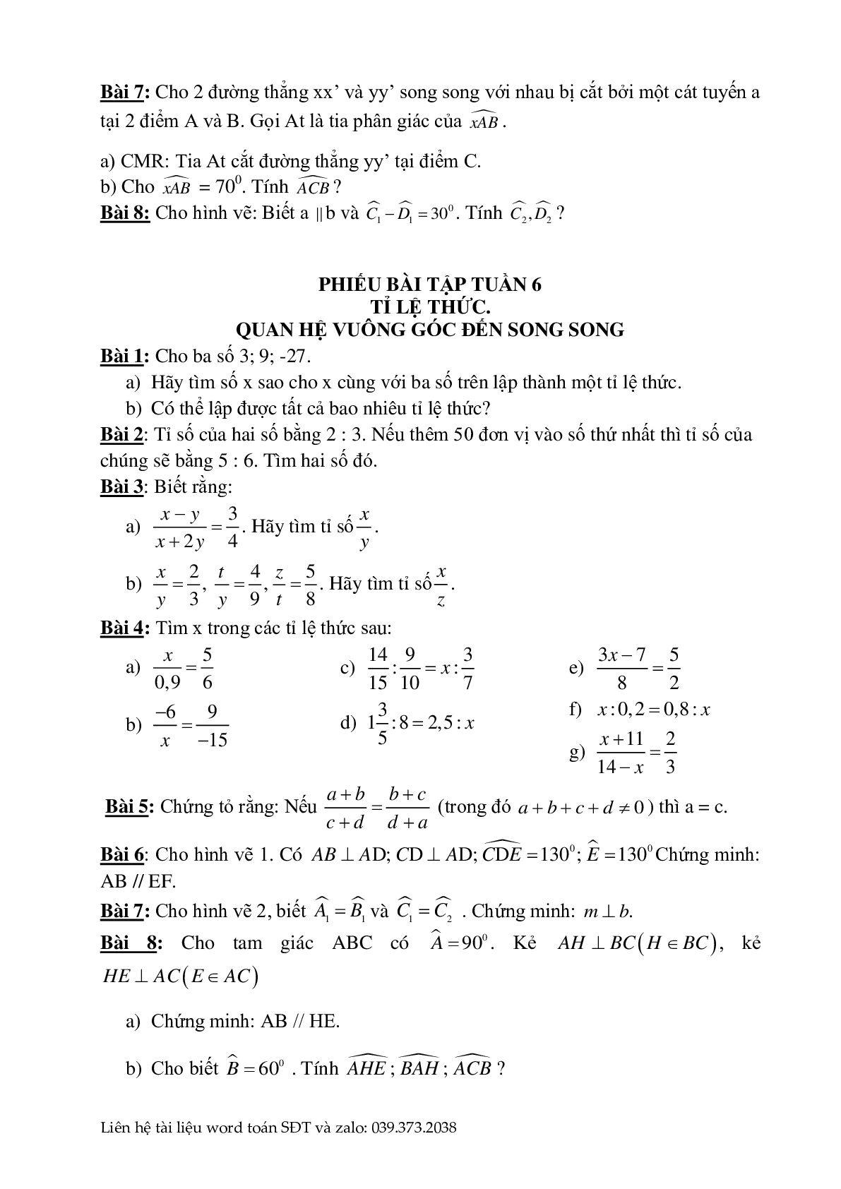 Phiếu bài tập cuối tuần môn toán lớp 7 (trang 6)