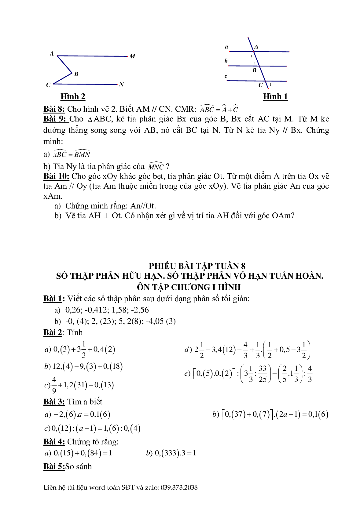 Phiếu bài tập cuối tuần môn toán lớp 7 (trang 8)