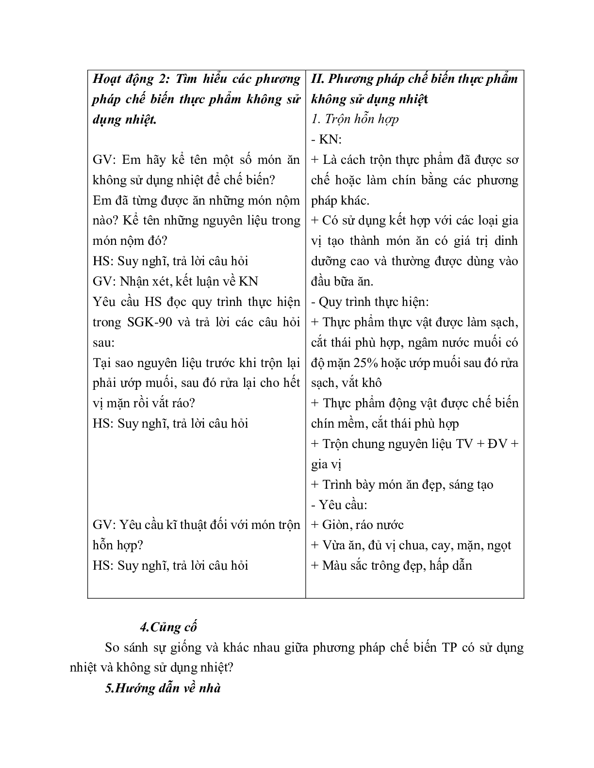 GIÁO ÁN CÔNG NGHỆ 6 BÀI 22: CÁC PHƯƠNG PHÁP CHẾ BIẾN THỰC PHẨM (T3) MỚI NHẤT – CV5512 (trang 2)