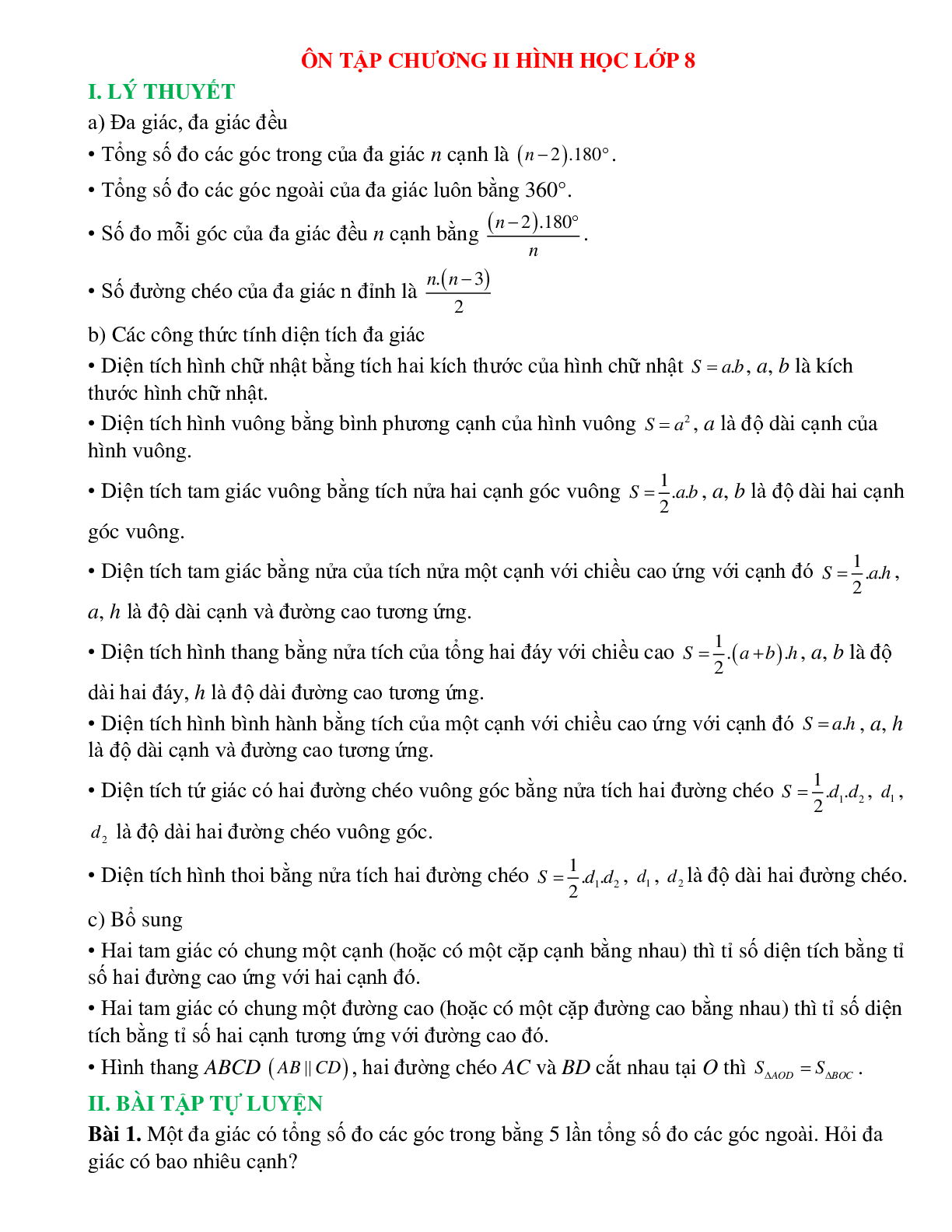 Ôn tập chương II Diện tích đa giác (trang 1)