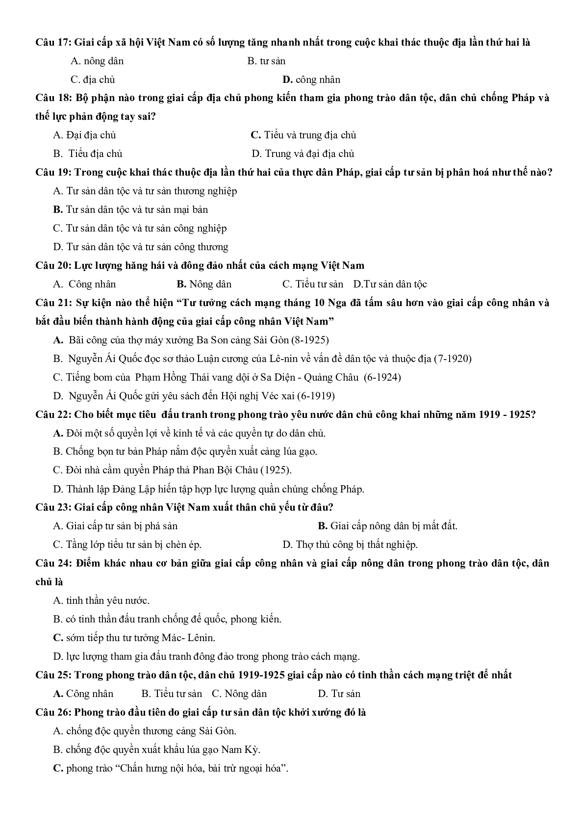 Chuyên đề Trắc nghiệm Lịch Sử Việt Nam lớp 12 cực hay có đáp án (trang 3)